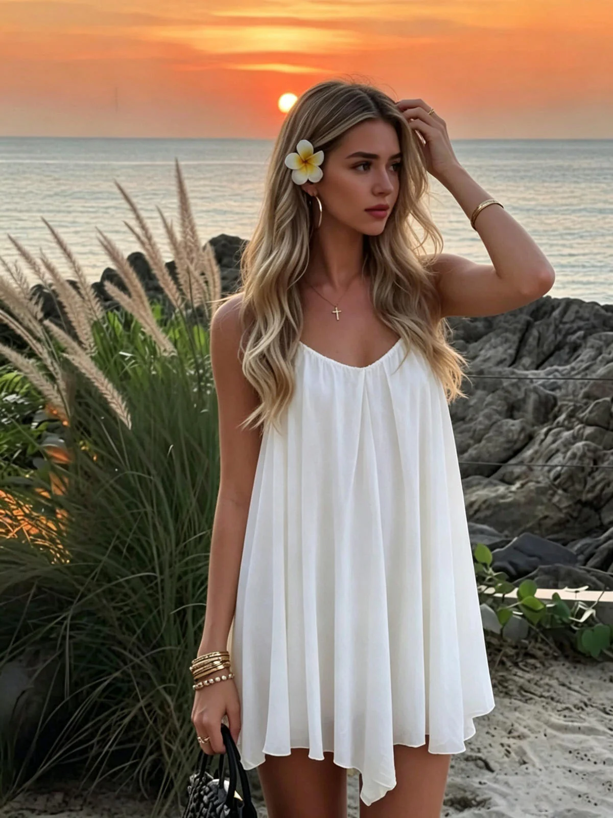 Chic YC Women's Flowy Spaghetti Strap Mini Dress V-Neck A-Line Summer Beach Cover-Up Dress - Image 3
