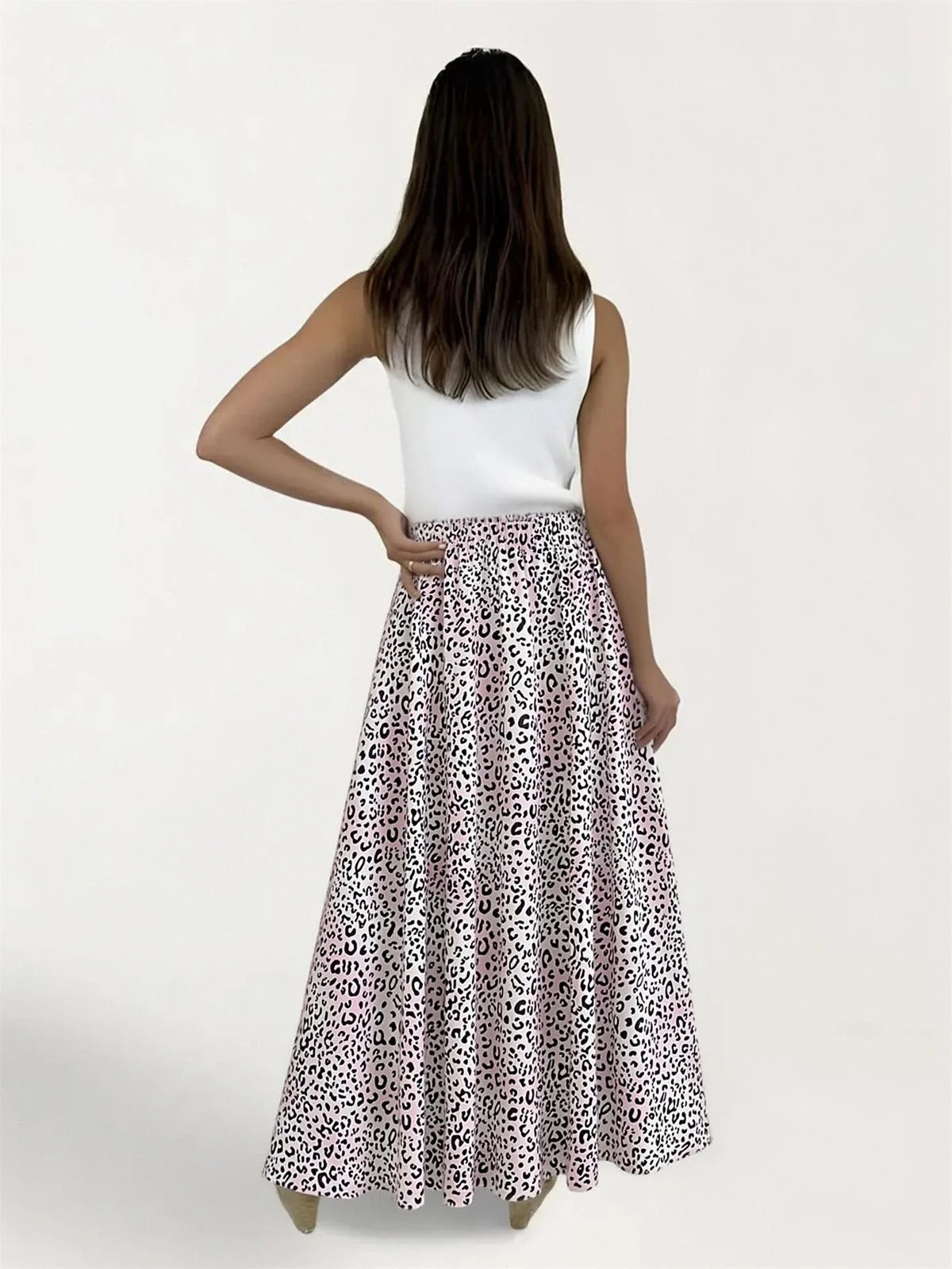 Chic YC Women's Leopard Print Elastic Waist Flowy Maxi Skirt Boho Summer Casual A-Line Skirt - Image 11