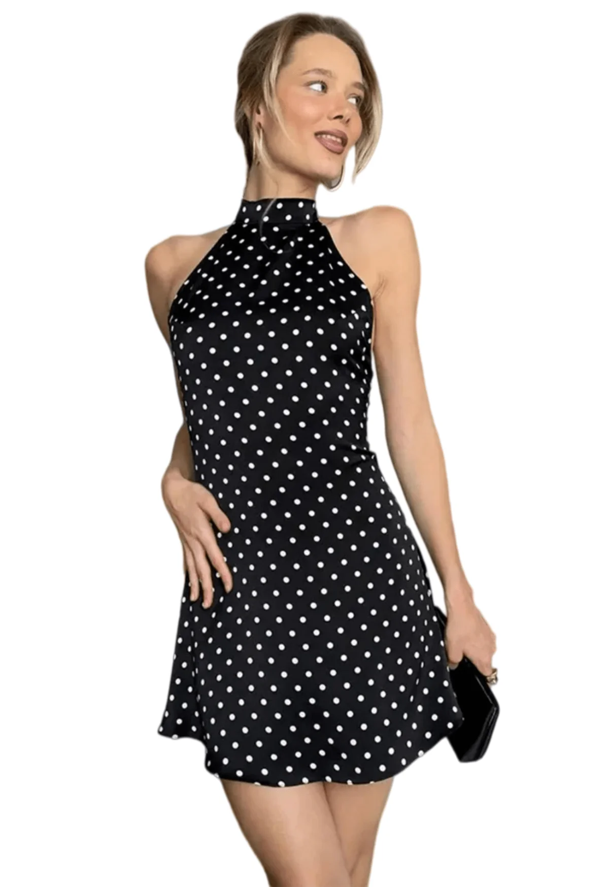 Chic YC Women's Polka Dot Halter Neck Mini Dress Elegant Sleeveless Bodycon Summer Party Dress