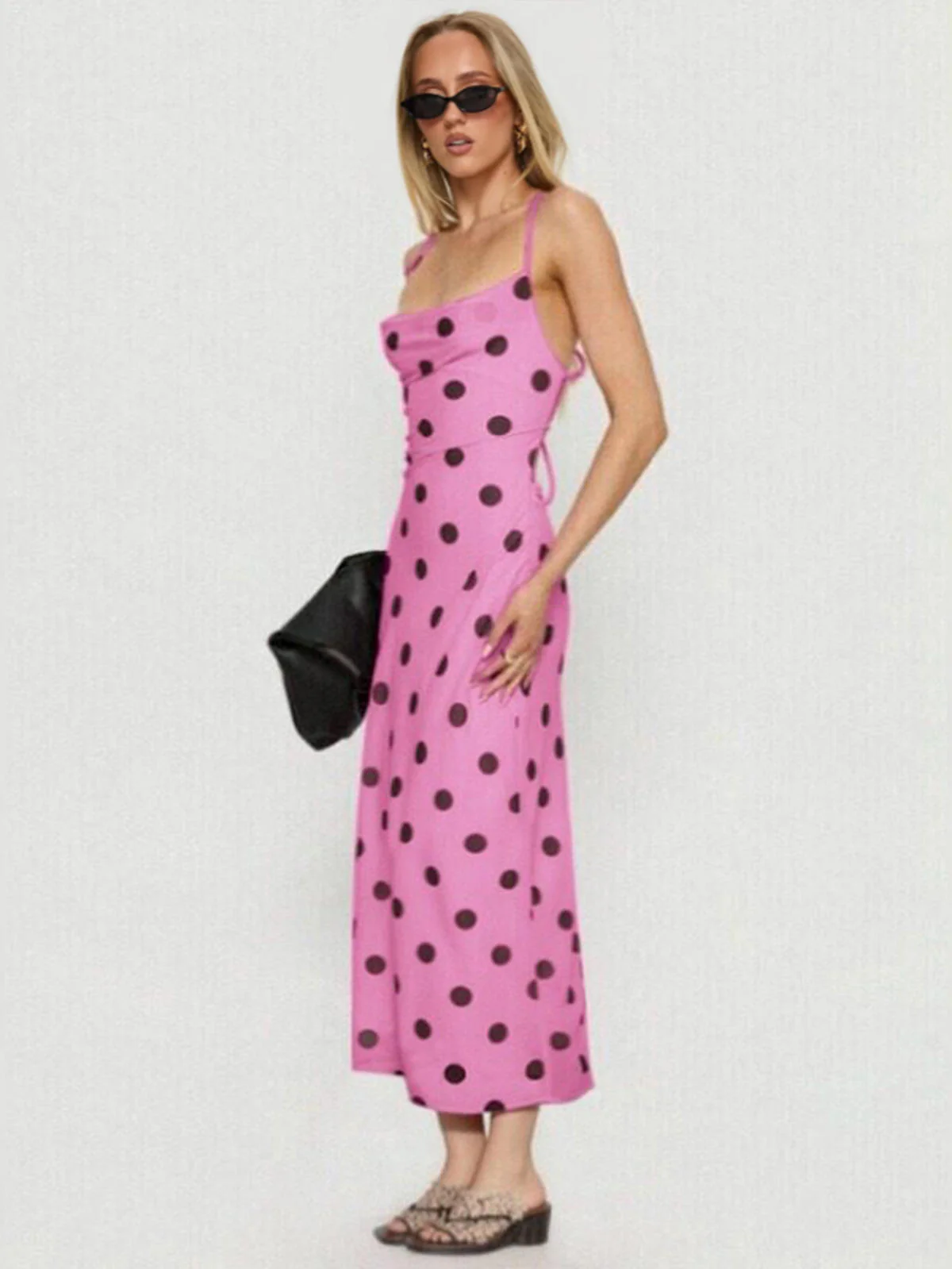 Chic YC Women's Polka Dot Maxi Dress Backless Criss Cross Strap Bodycon Summer Party Dress - Image 11