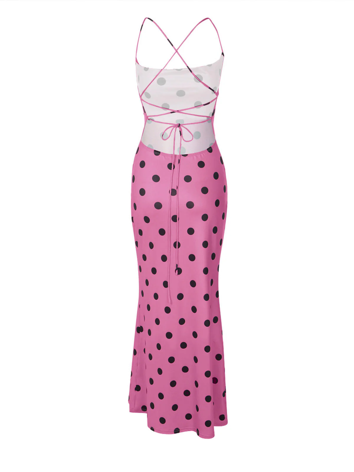 Chic YC Women's Polka Dot Maxi Dress Backless Criss Cross Strap Bodycon Summer Party Dress - Image 9