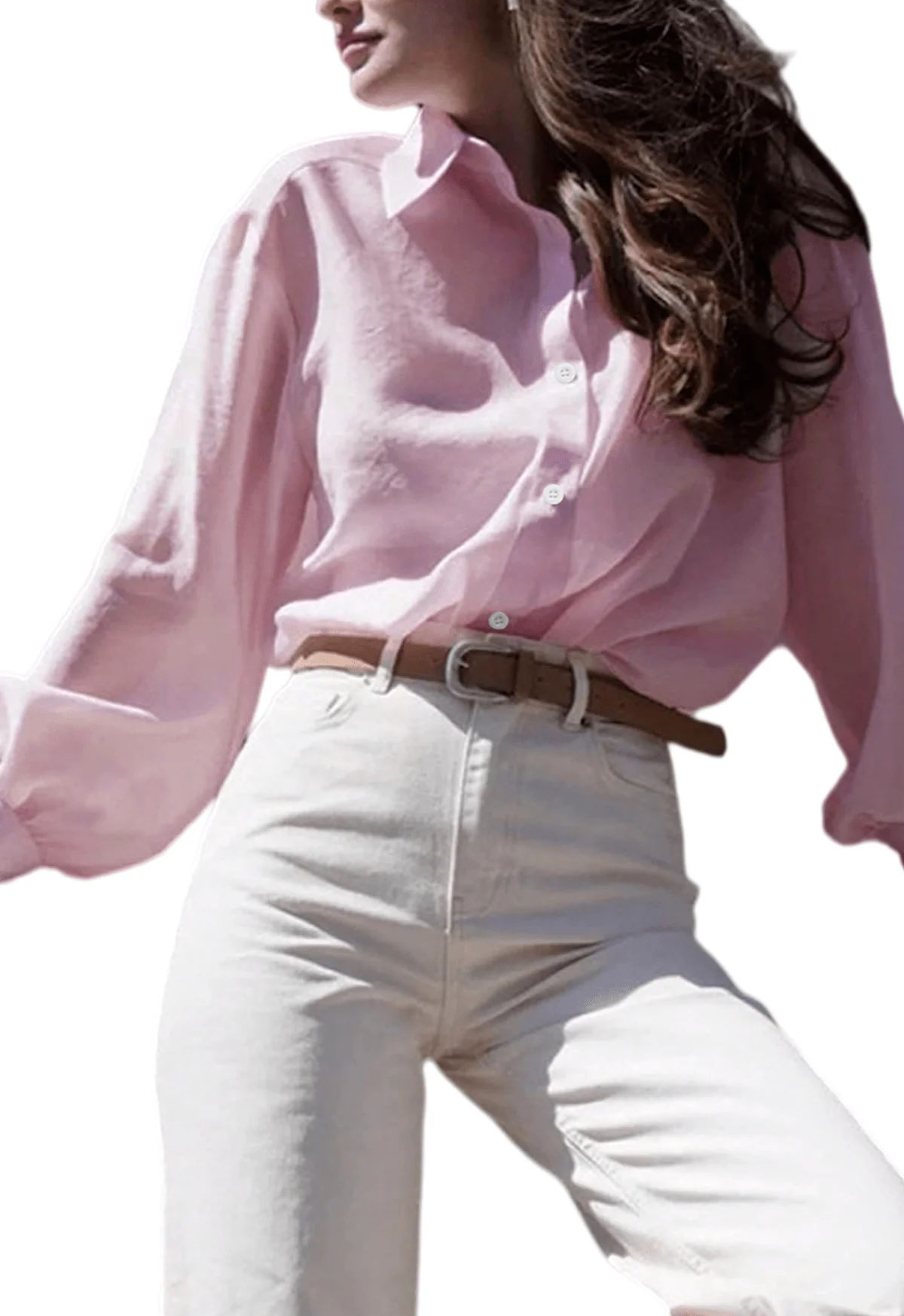 Chic YC Women's Satin Button Down Shirt Long Puff Sleeve Casual Work Blouse for Spring Summer - Image 3