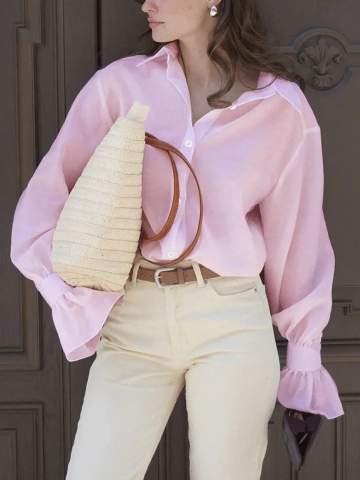 Chic YC Women's Satin Button Down Shirt Long Puff Sleeve Casual Work Blouse for Spring Summer - Image 9