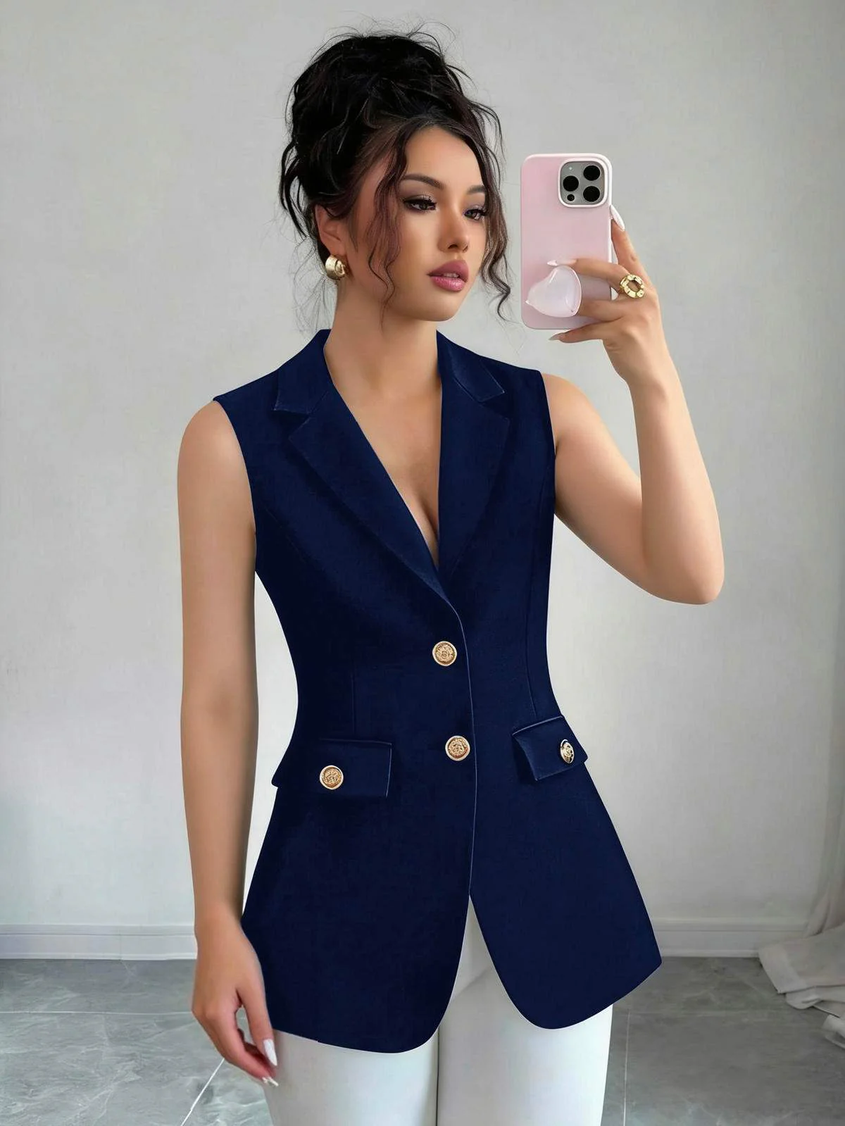 Chic YC Women's Sleeveless Blazer Vest Double Breasted Waistcoat Office Casual Suit Vest - Image 6