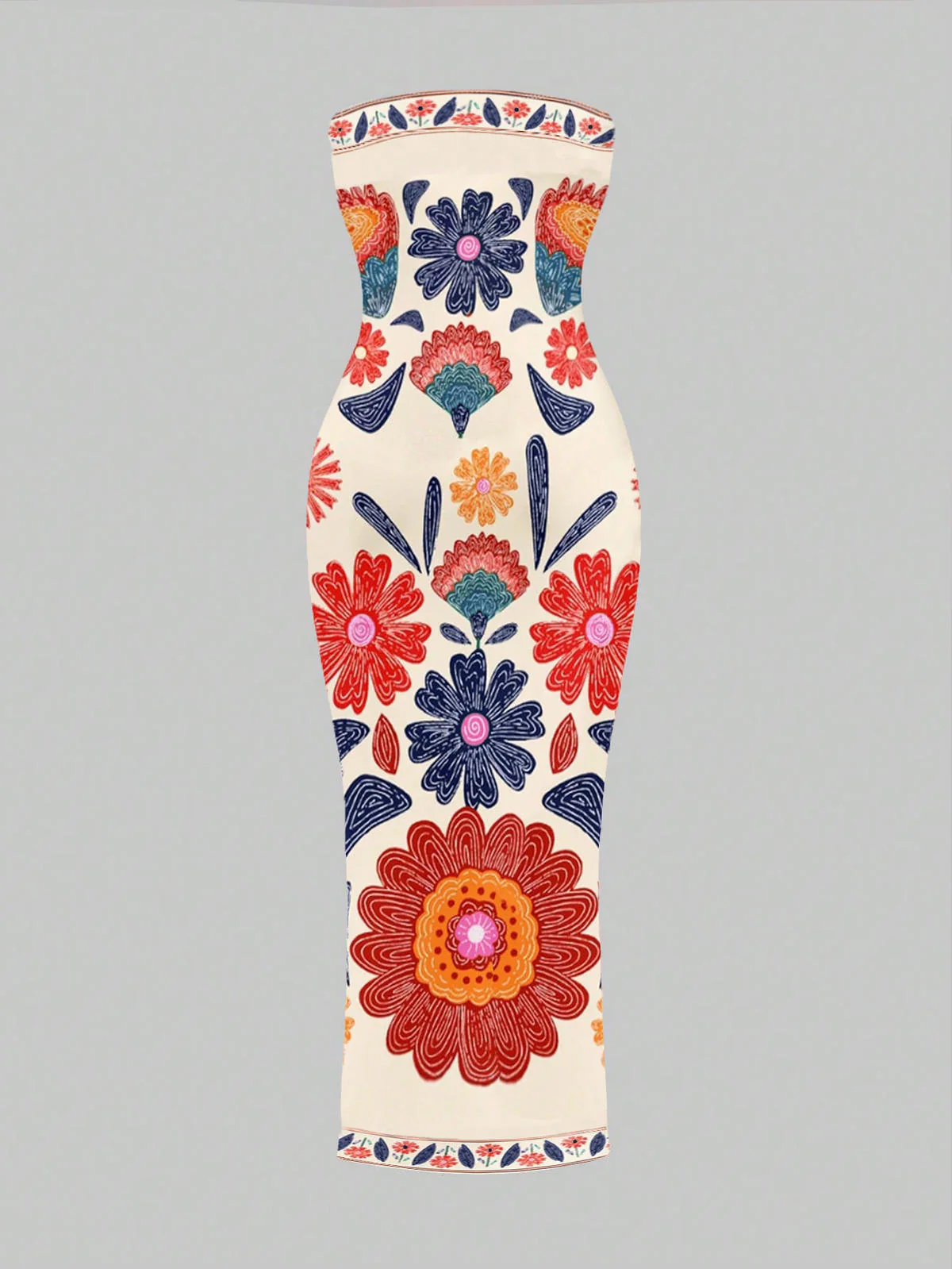 Chic YC Women's Strapless Floral Embroidered Bodycon Midi Dress Boho Summer Party Dress - Image 7