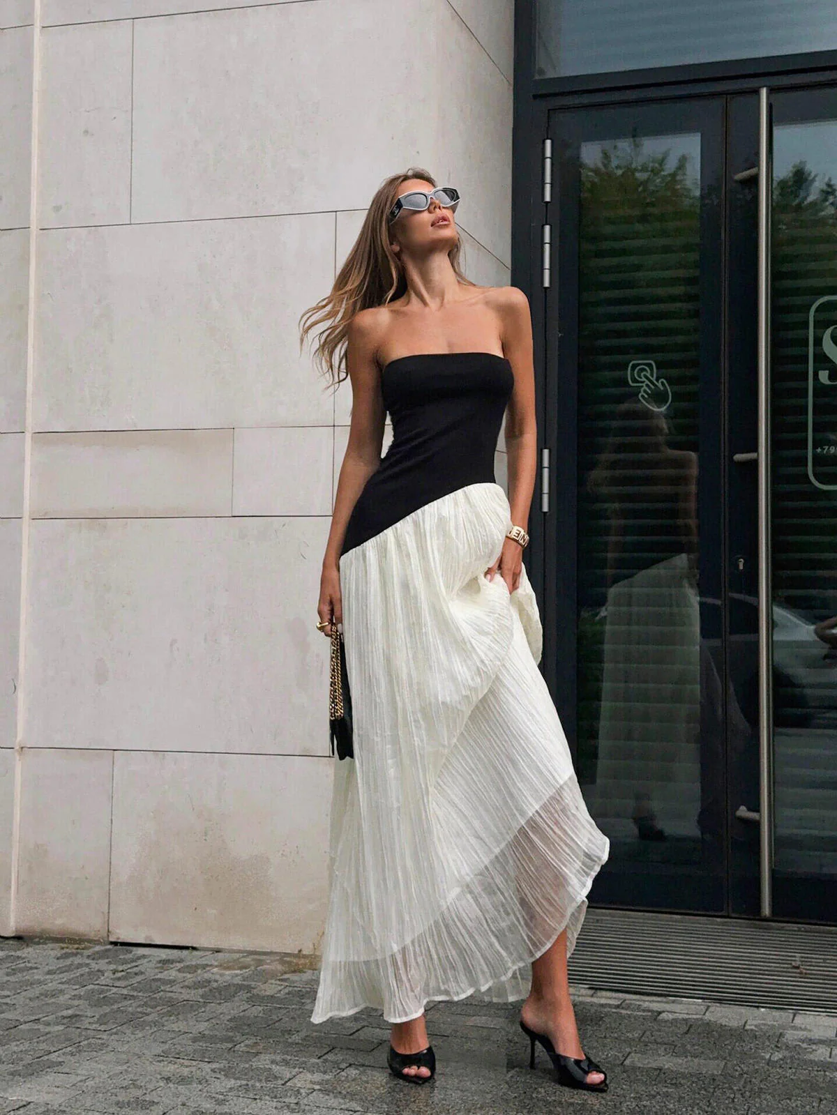 Chic YC Women's Two Tone Strapless Maxi Dress Elegant High Low Party Bodycon Dress - Image 6