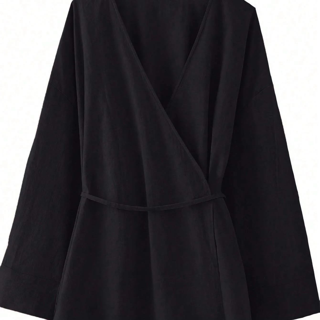 Chic YC Women's Wrap V-Neck Kimono Blouse Long Sleeve Tie Waist Casual Cotton Tunic Top - Image 5