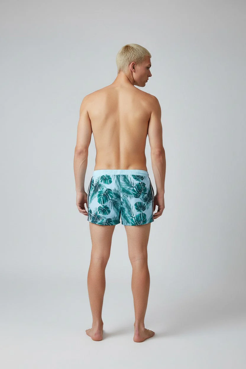 Christian Audigier Low Waist Men's Palm Print Sky Side Stripes Swim Shorts BMS619-0019M - Image 4