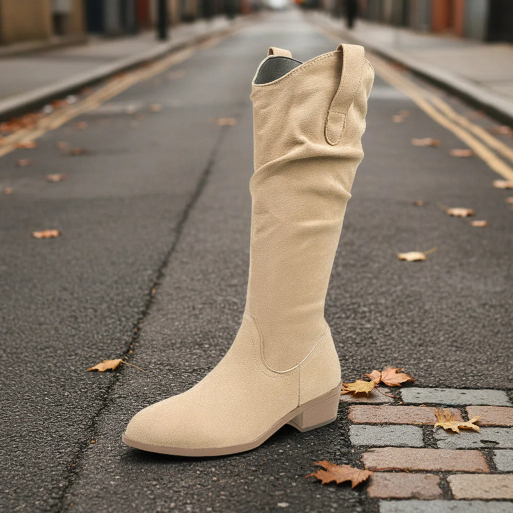 Chunky Heel Suede High-Top Riding Boots Women - Image 5