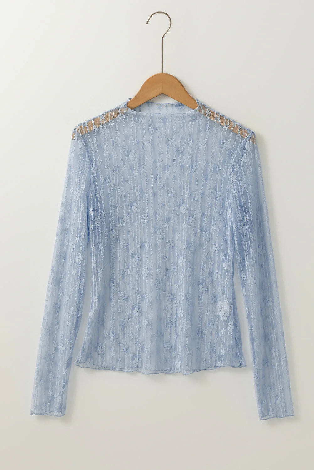 Claire Floral Lace Long Sleeve Slim Fit Top - Blue - Image 9