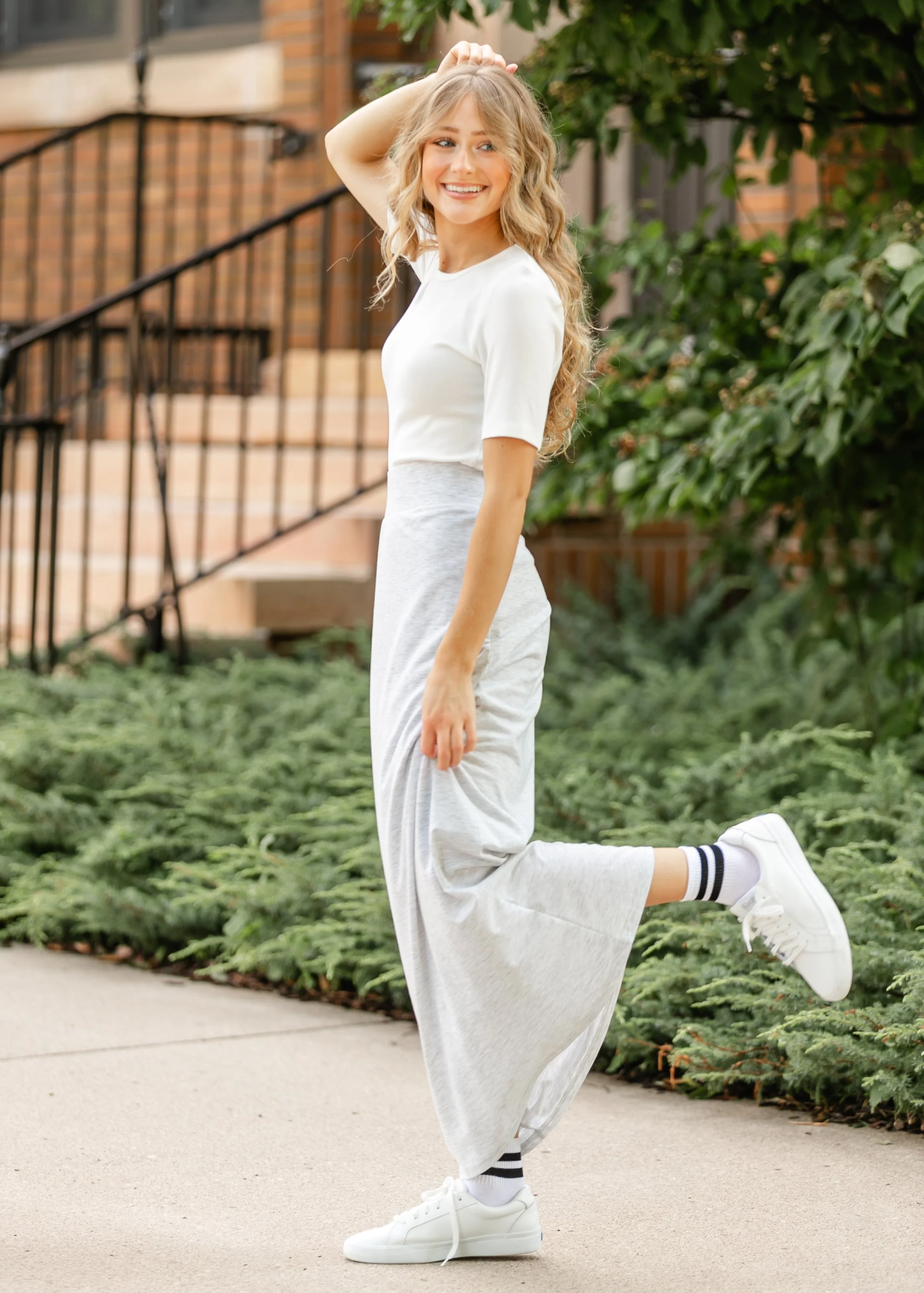 Clarise Heather Gray Premium Knit Maxi Skirt - Image 9