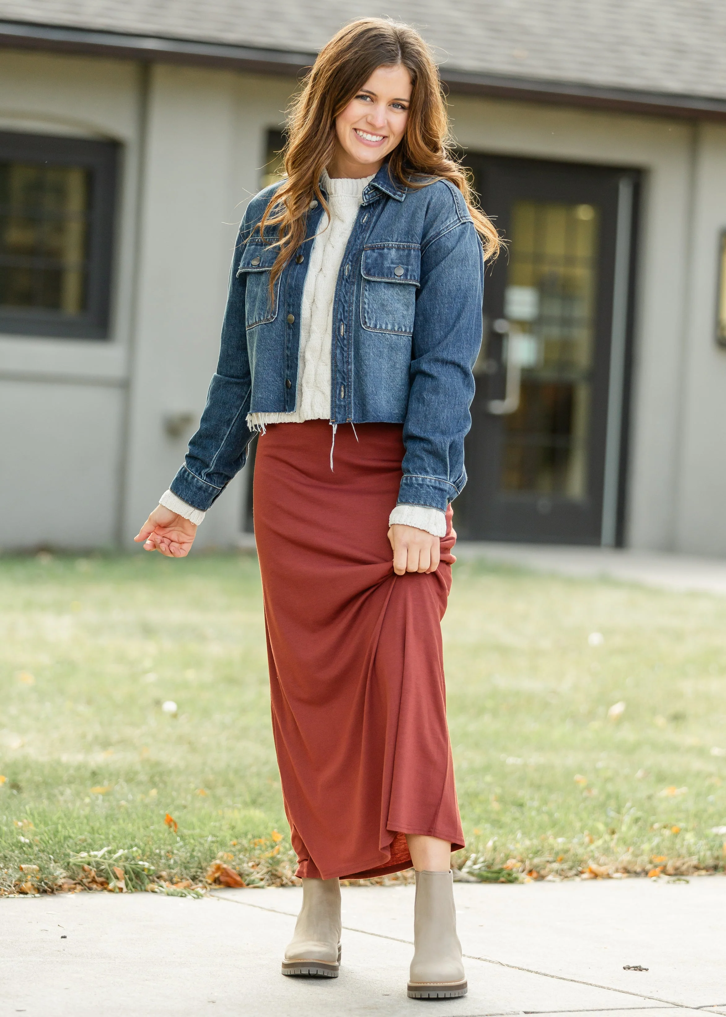 Clarise Rust Premium Knit Maxi Skirt - Image 10