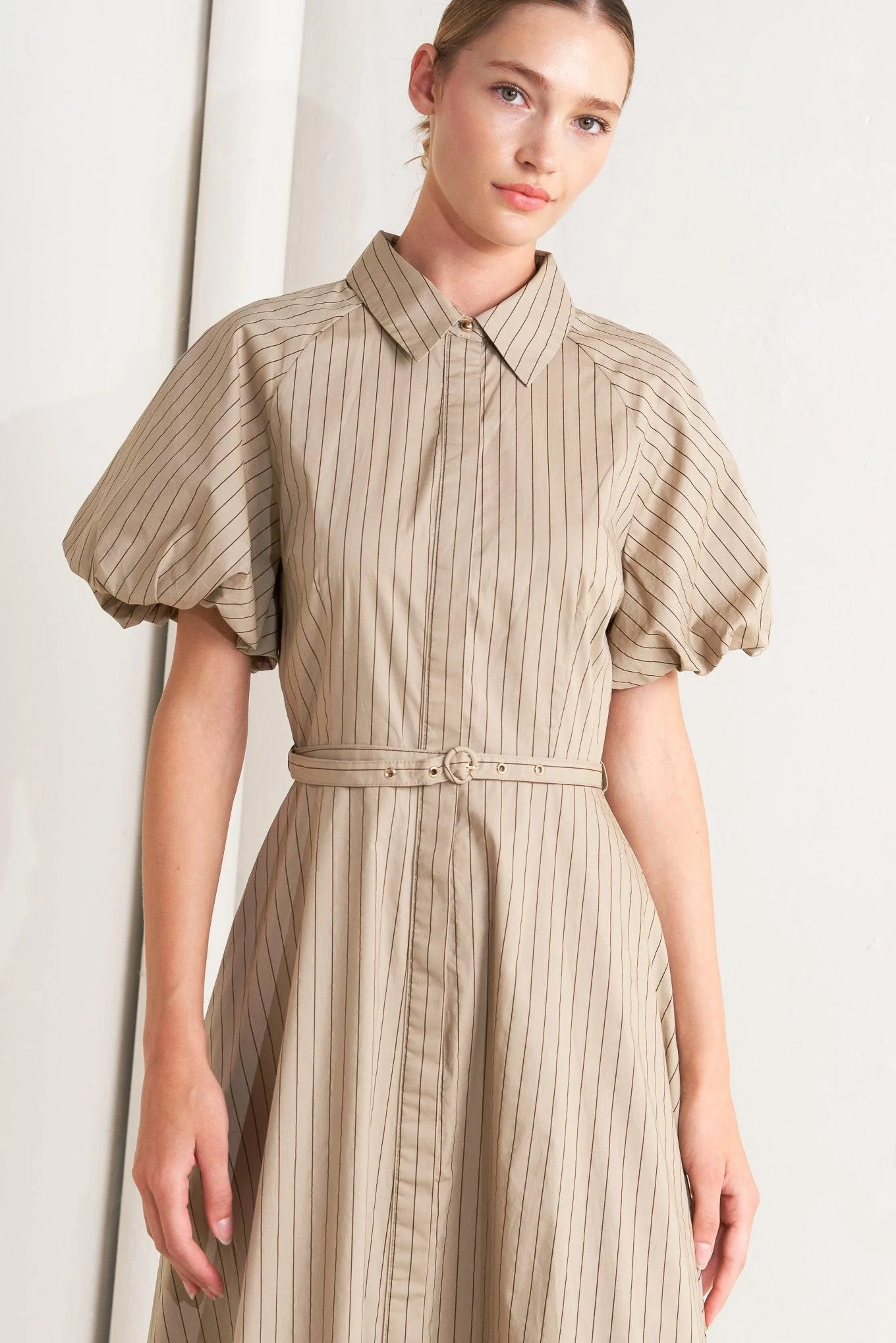 Classic Neutral Woven Midi Dress - Image 5