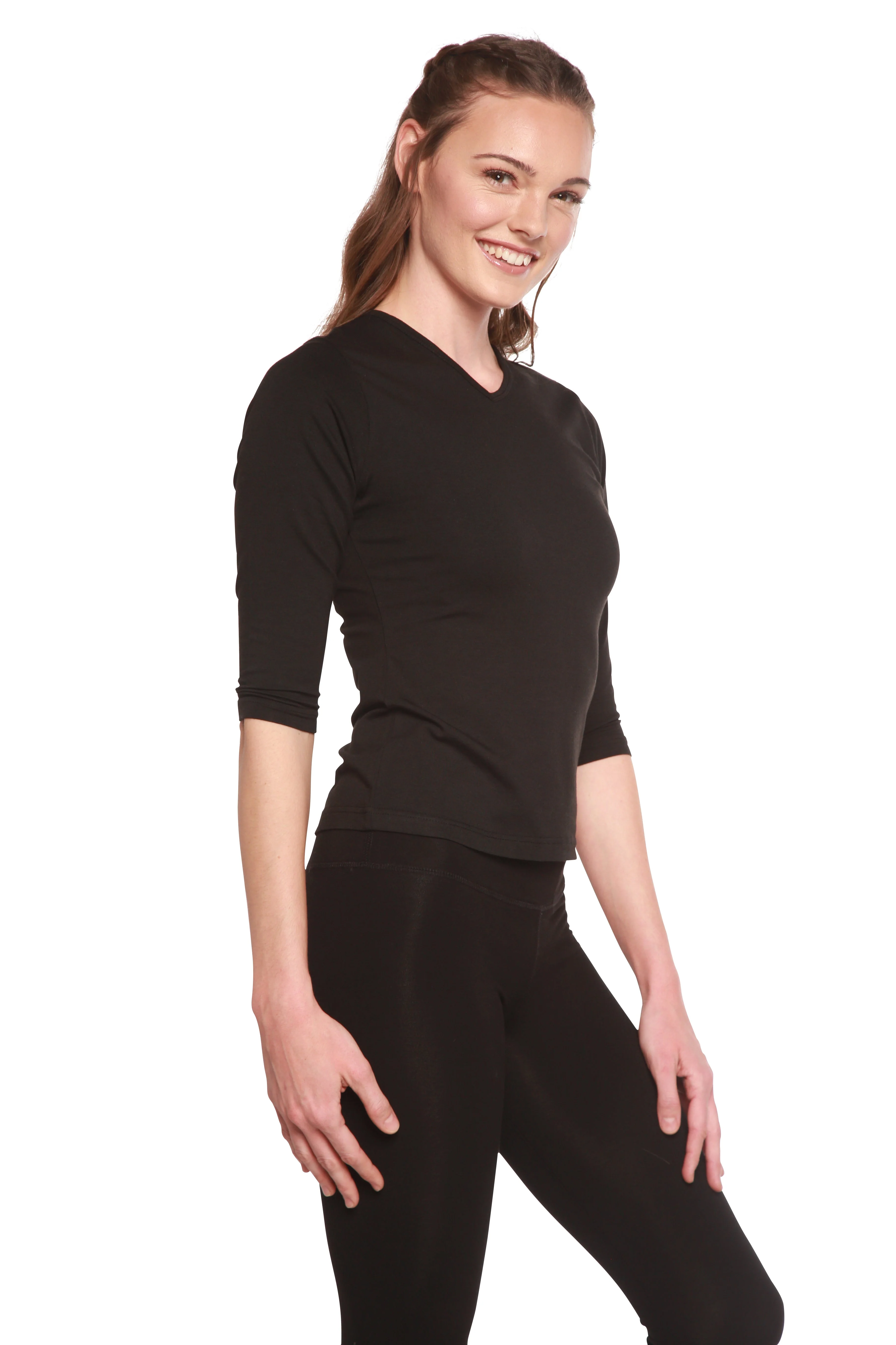 Clearance Women's Bamboo Viscose/Cotton V-Necks 3/4 Sleeve T-Shirt - Image 3