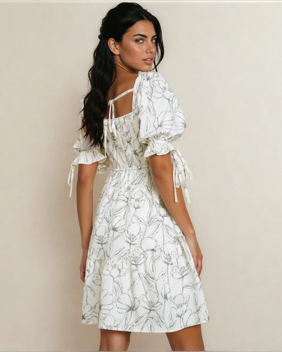 Cleo Square Neck Shirred Back Puff Sleeve Mini Dress - Image 3
