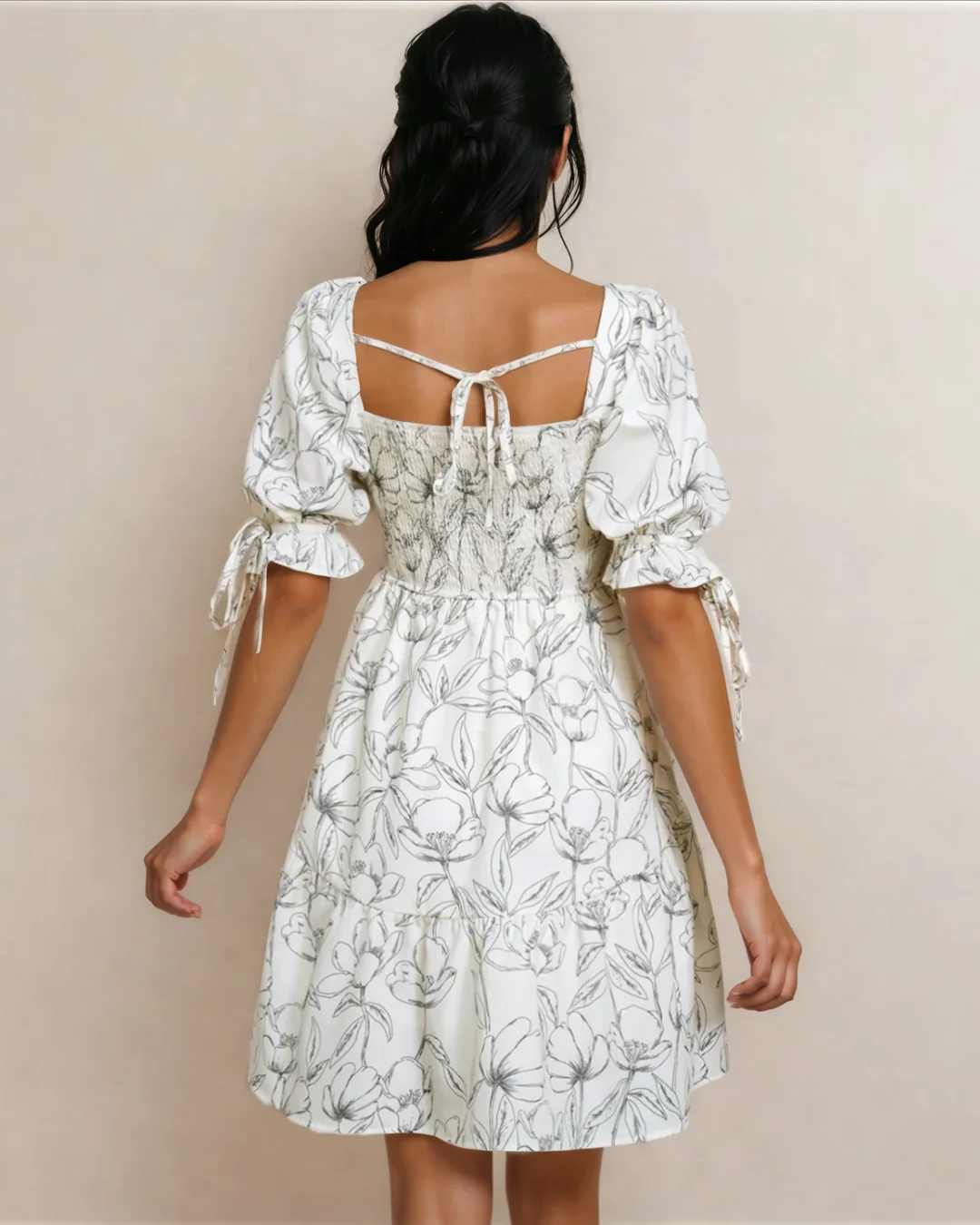 Cleo Square Neck Shirred Back Puff Sleeve Mini Dress - Image 4