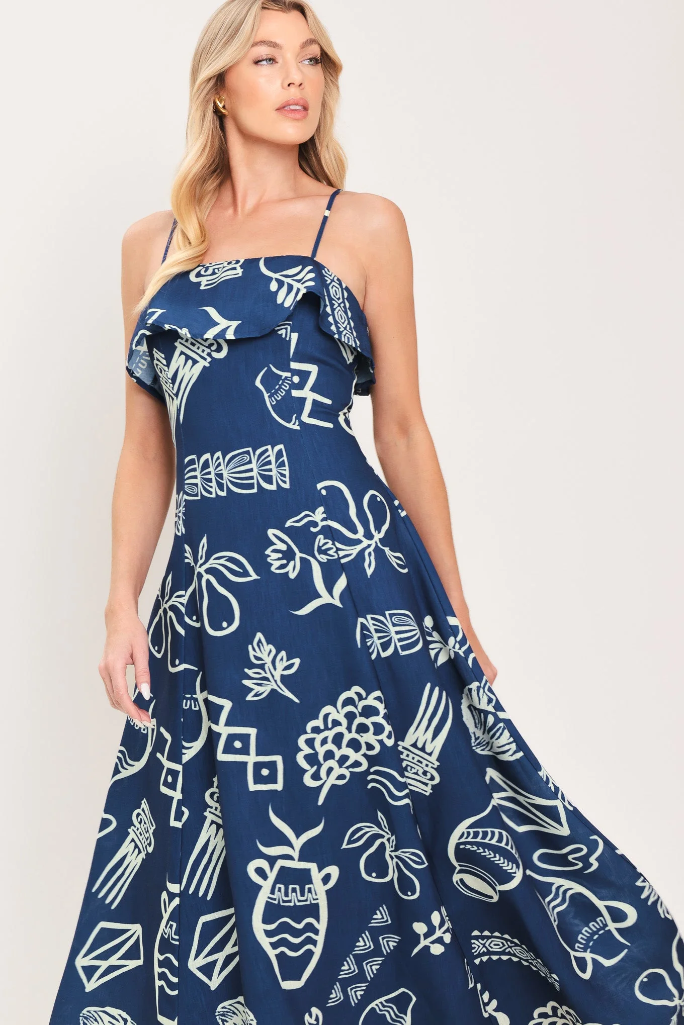 Coastal Sketch Woven Midi Dress - Image 4