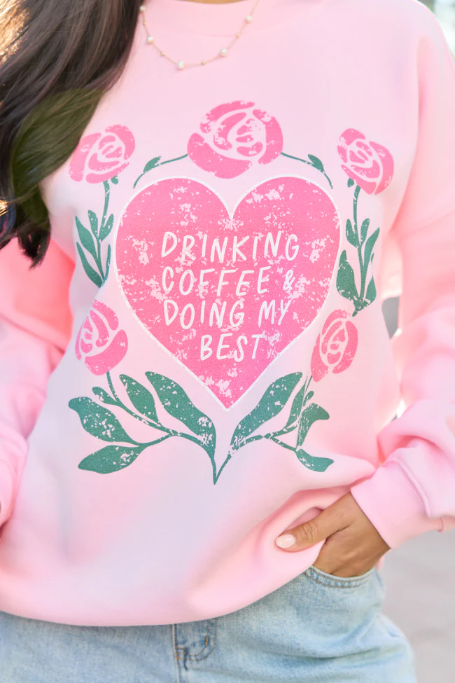 Coffee & My Best Light Pink Graphic Sweatshirt - Image 2