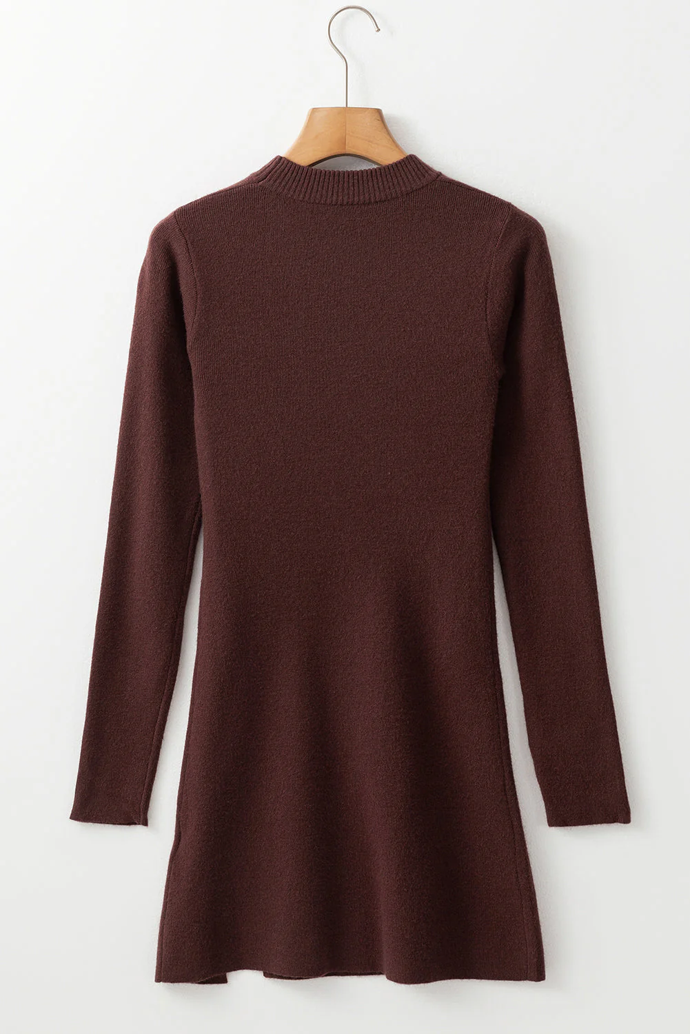 Coffee Slim Fit Mock Neck Side Slit Sweater Dress - Image 6