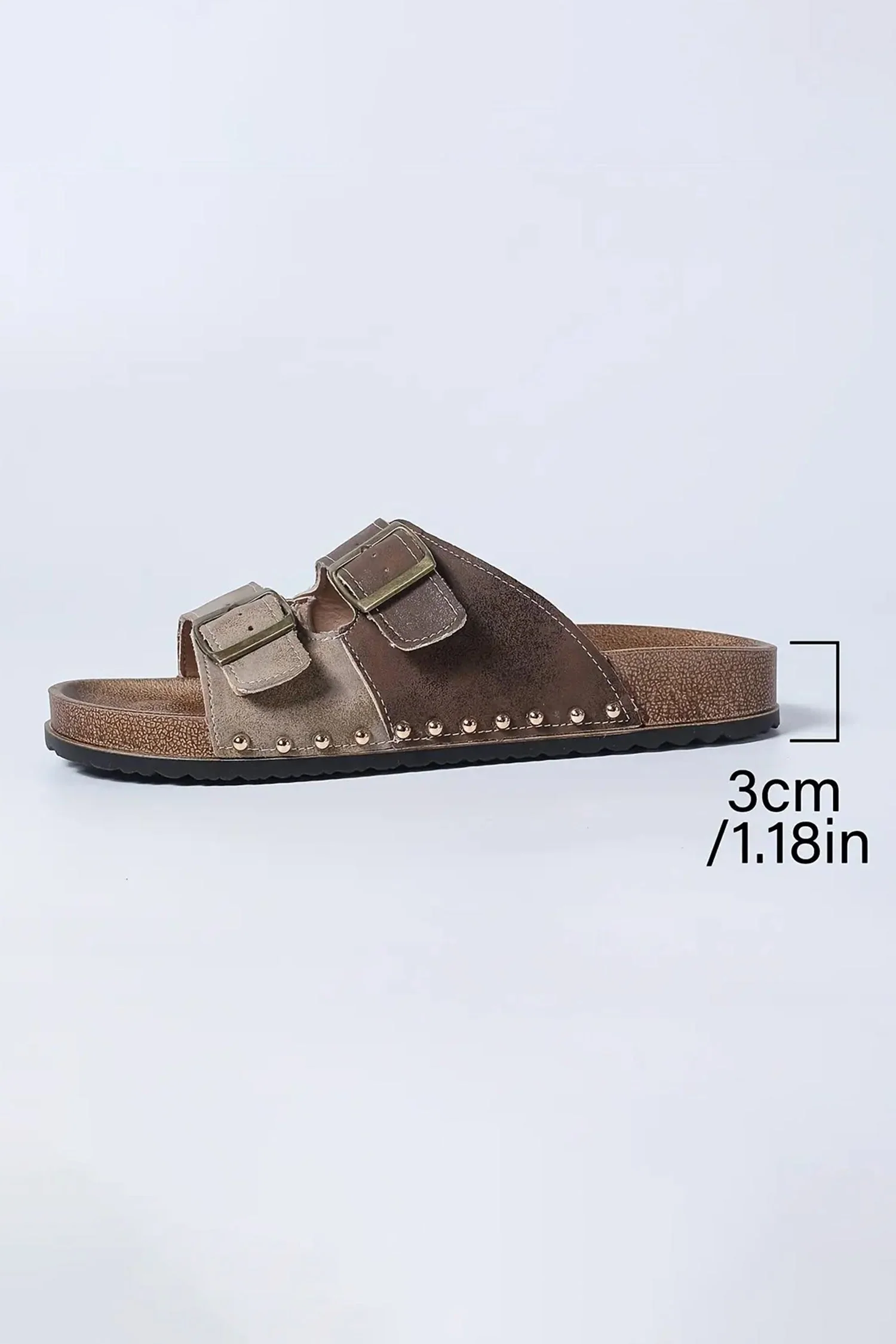 Coffee Two-tone Retro Buckle Straps Hollowed Faux Suede Slippers - Image 7