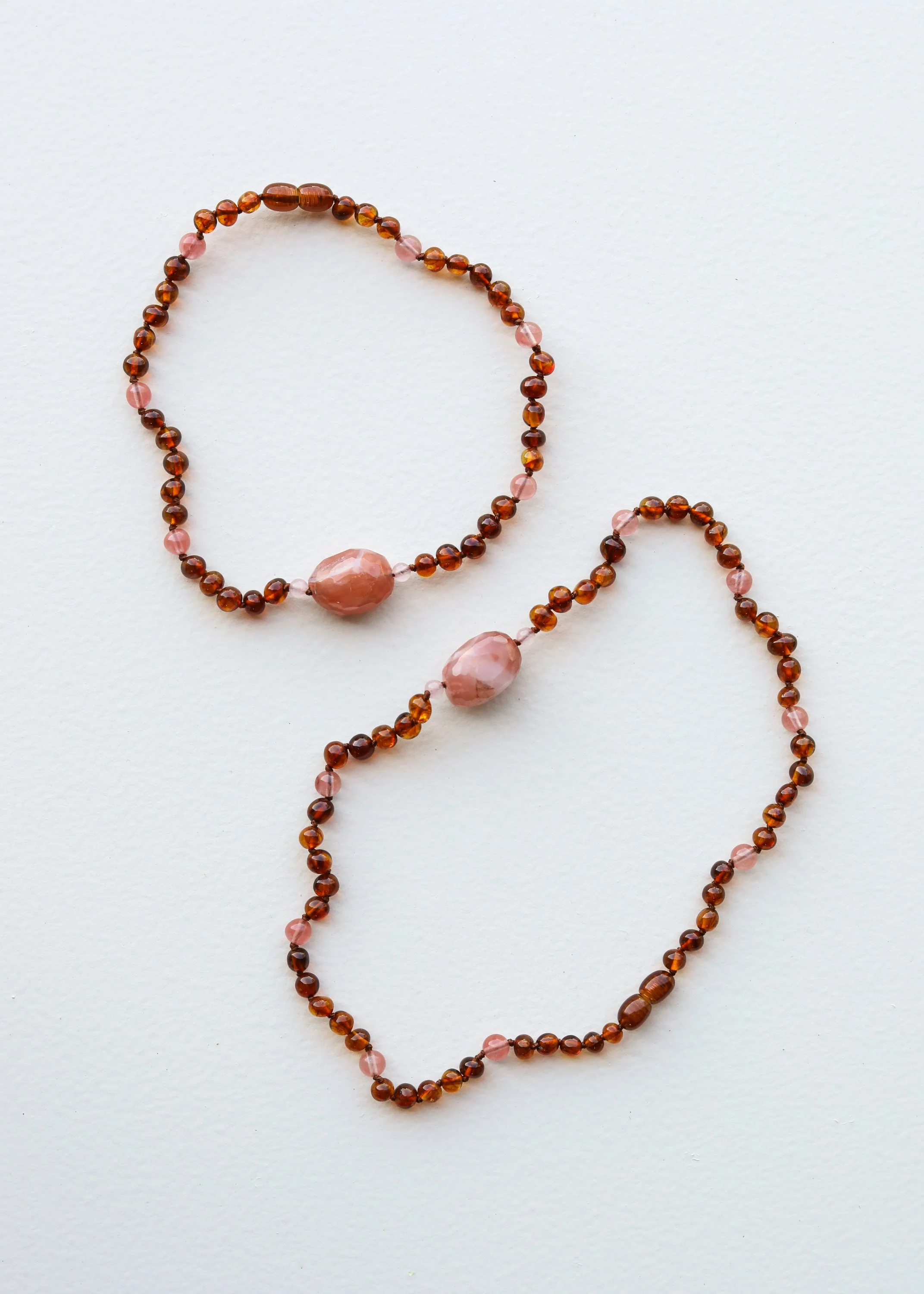 Cognac Baltic Sea Amber || Cherry + Rose Quartz || Necklace - Image 3
