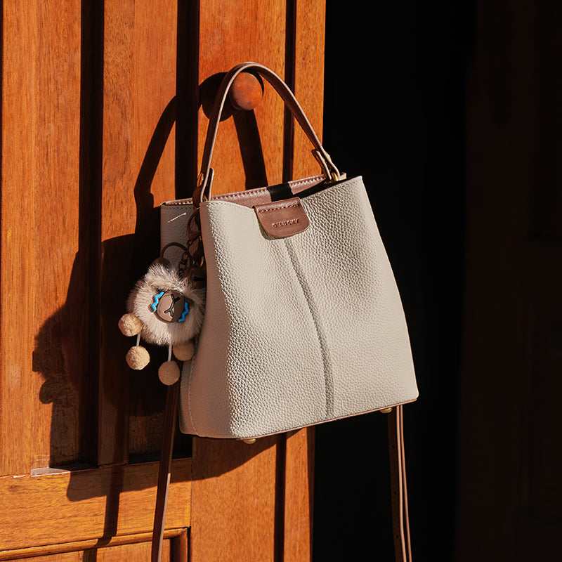 Colorblock Leather Bucket Shoulder Bag - Image 13