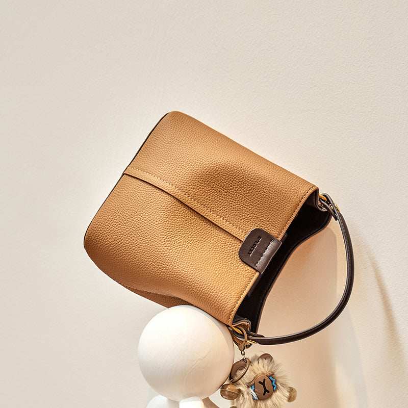 Colorblock Leather Bucket Shoulder Bag - Image 6