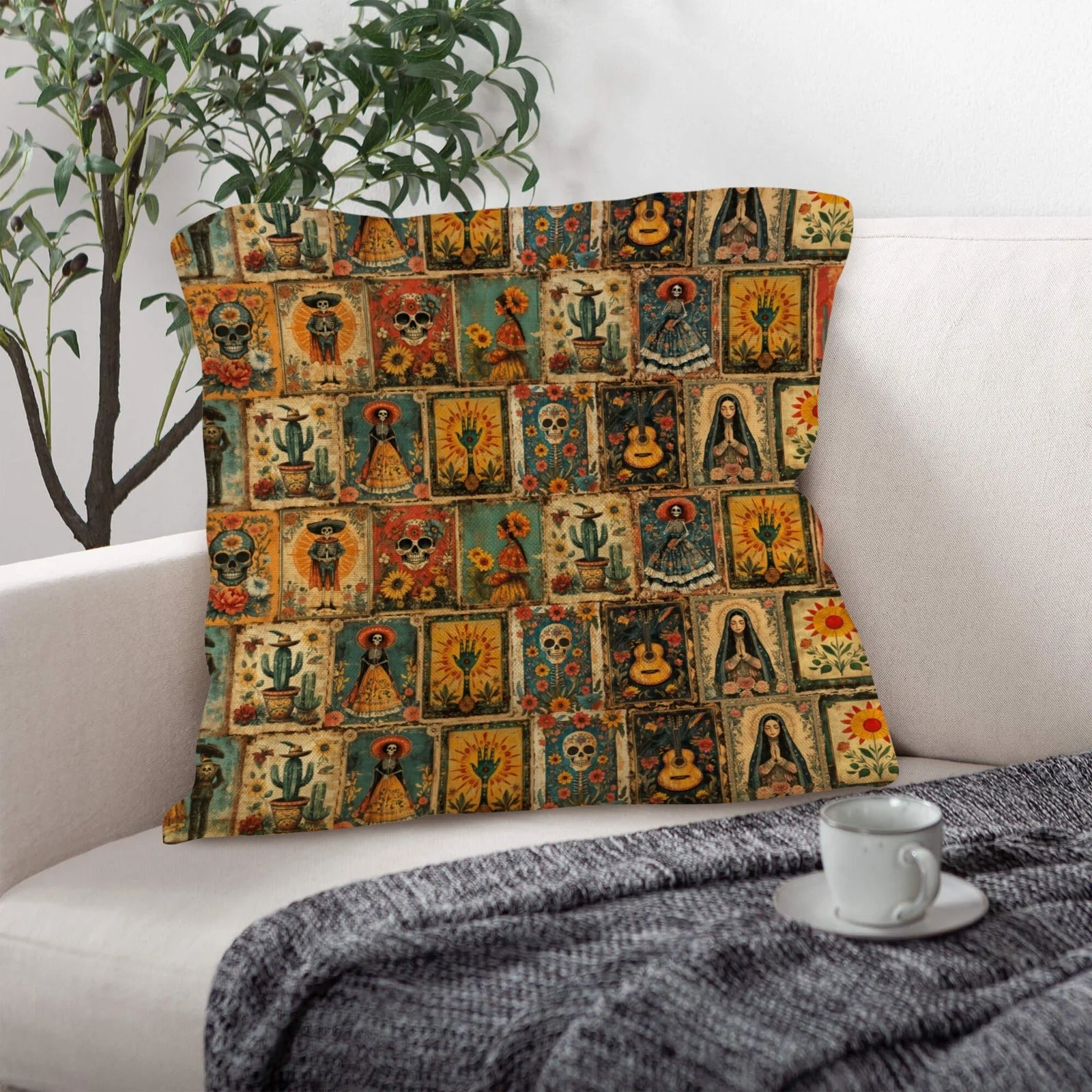 Colores de Mexico Dia de los Muertes Pillow Case Made in America - Image 5