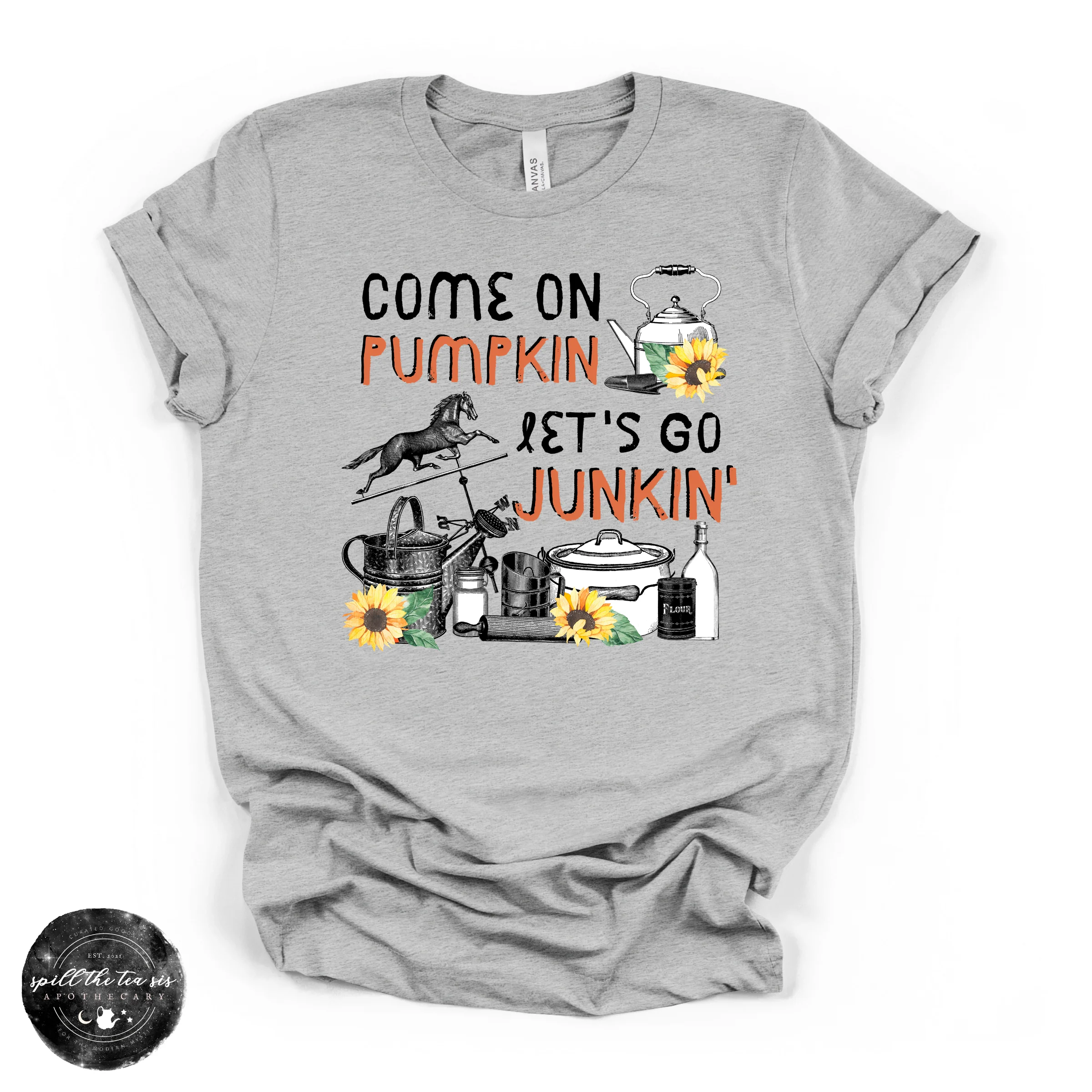 Come On Pumpkin Let’s Go Junkin Tee | Vintage Market Graphic T-Shirt - Image 2