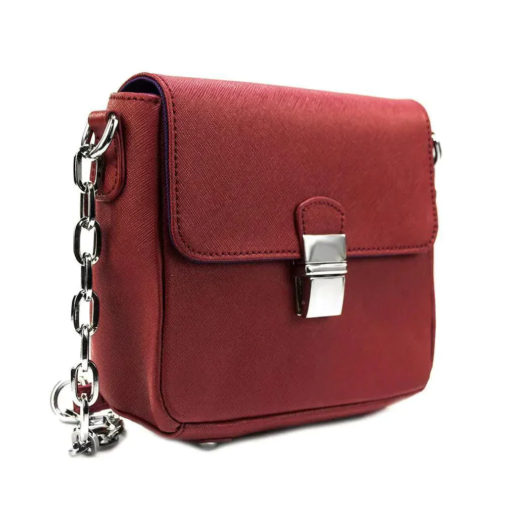 Compact Leather Crossbody Handbag - Cabernet - Image 6