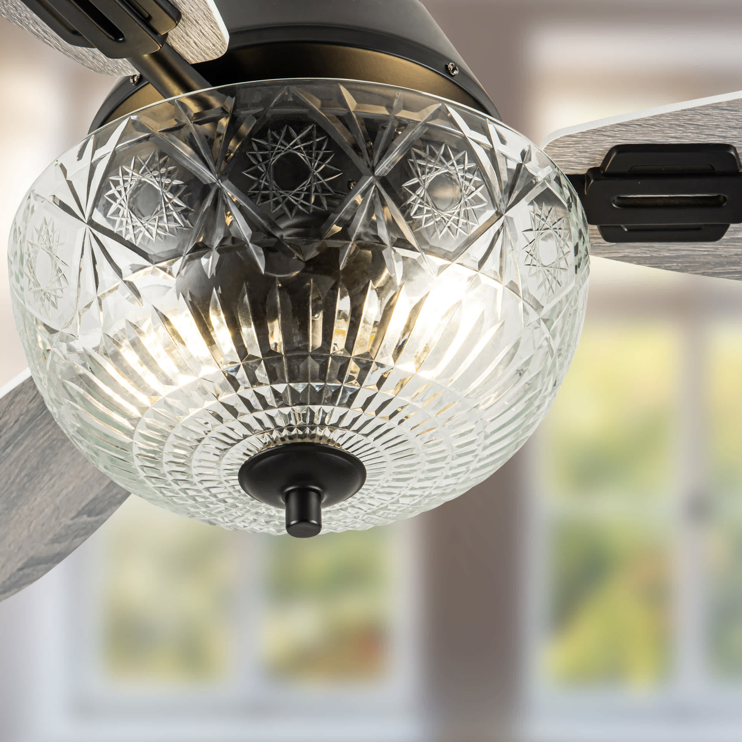 River of Goods  LED Indoor Clear Hand-Cut Glass Globe Shade Ceiling Fan with Remote Control - Image 2