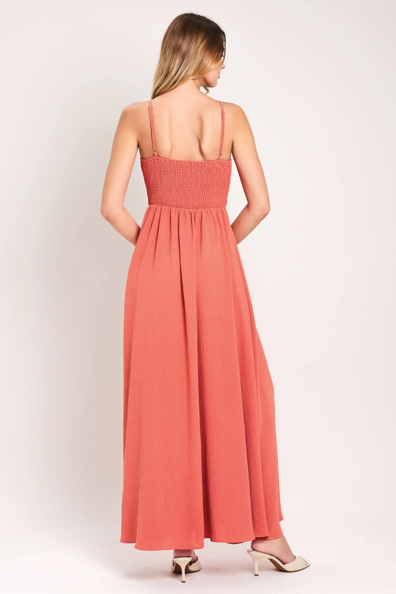 Coral Blossom Woven Maxi Dress - Image 2