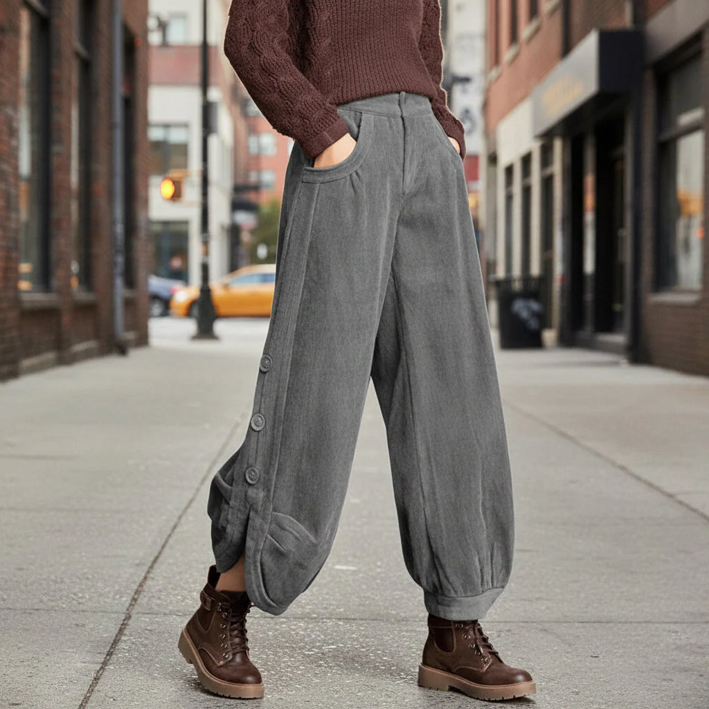 Corduroy Wide-Leg Pants with Lace-Up Detail | Street Style - Image 3