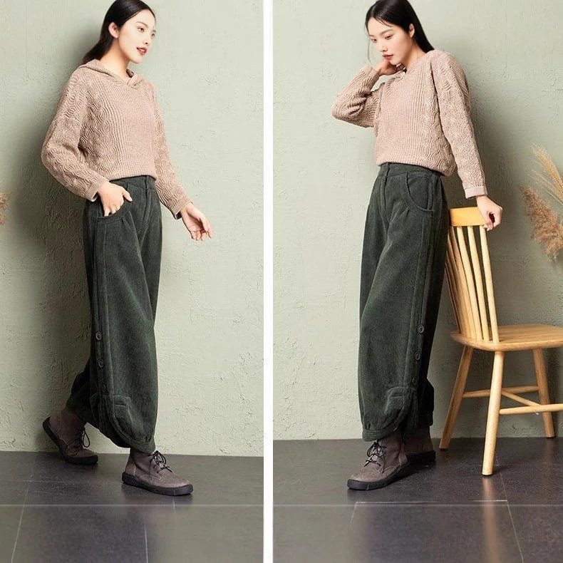 Corduroy Wide-Leg Pants with Lace-Up Detail | Street Style - Image 4