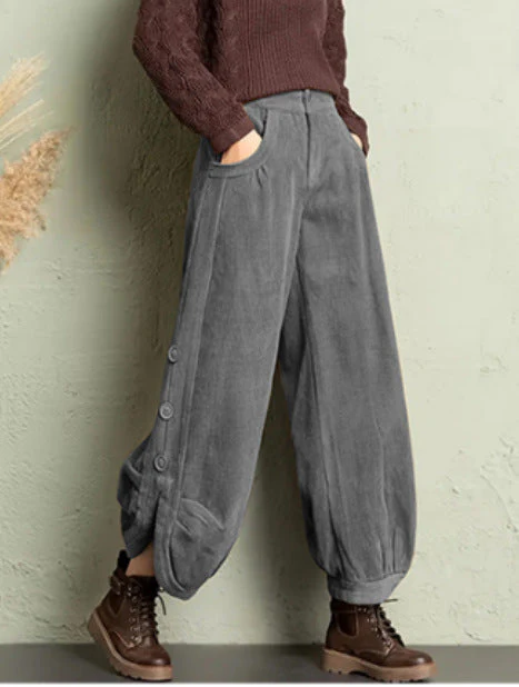 Corduroy Wide-Leg Pants with Lace-Up Detail | Street Style - Image 7