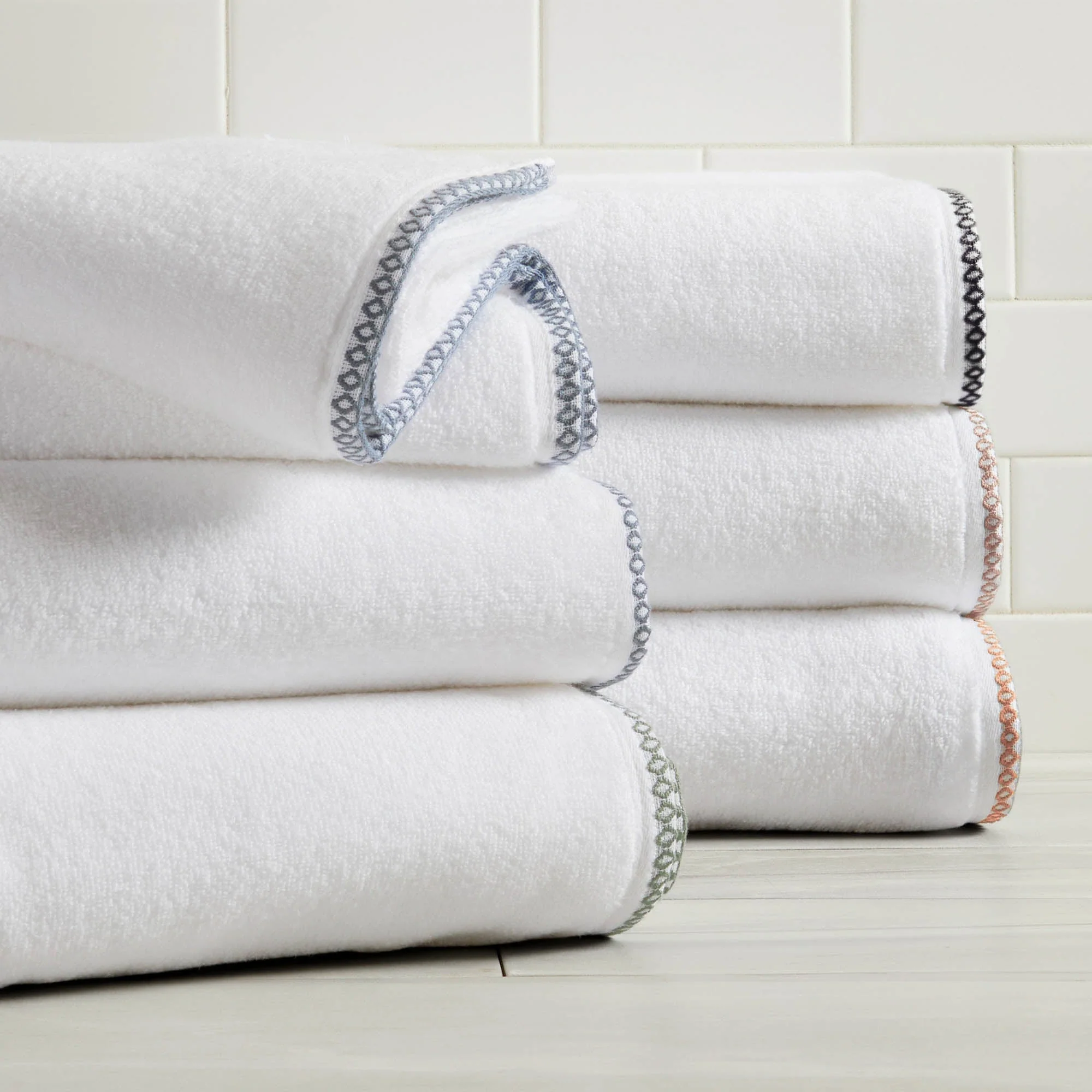 Cotton Border-Stitched 6-Piece Towel Set - Valery Collection - Image 93