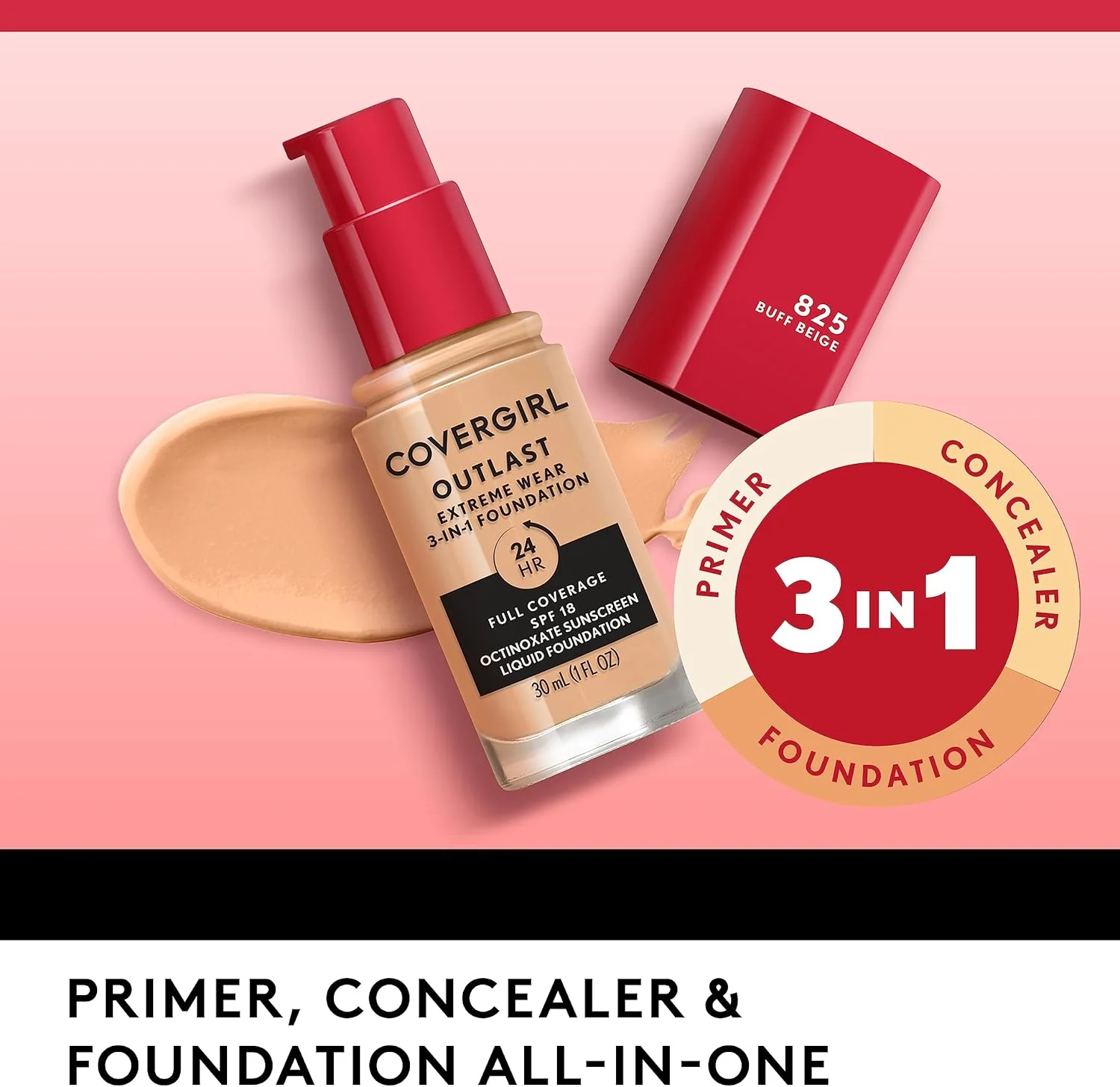 Covergirl Outlast Extreme Wear 3-in-1 Full Coverage Liquid Foundation, SPF 18 Sunscreen, Toasted Almond, 1 Fl. Oz. - Image 7