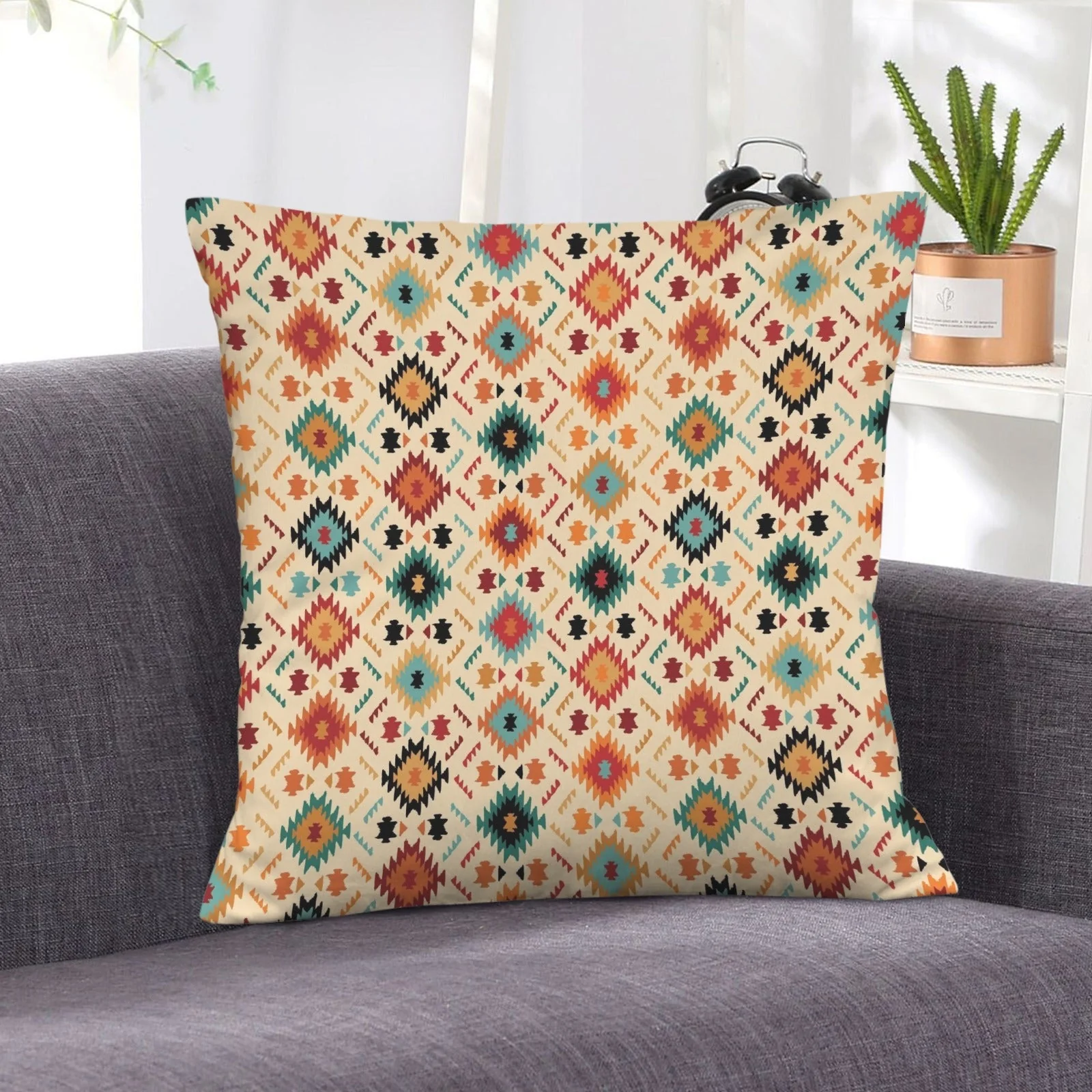 Cream Aztec Velvet Soft Throw PIllow Case Made in America - Image 6