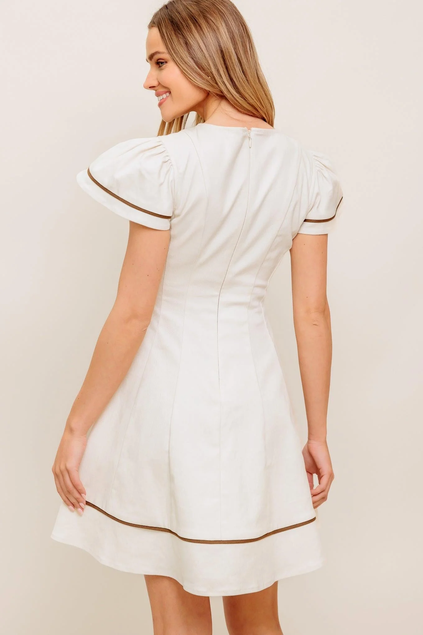 Cream Milk Tea Woven Mini Dress - Image 6