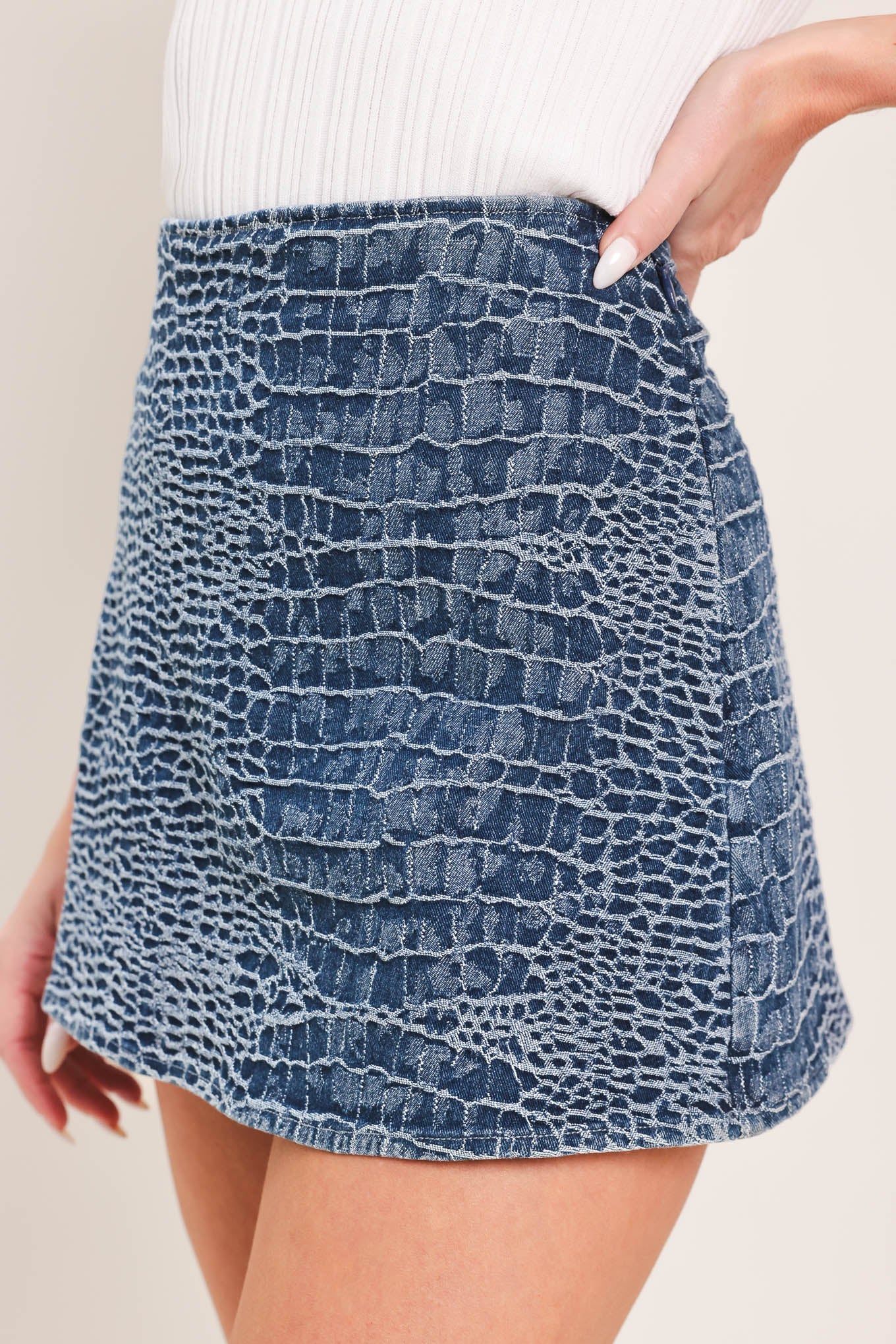 Croco Chic Denim Skort - Image 4
