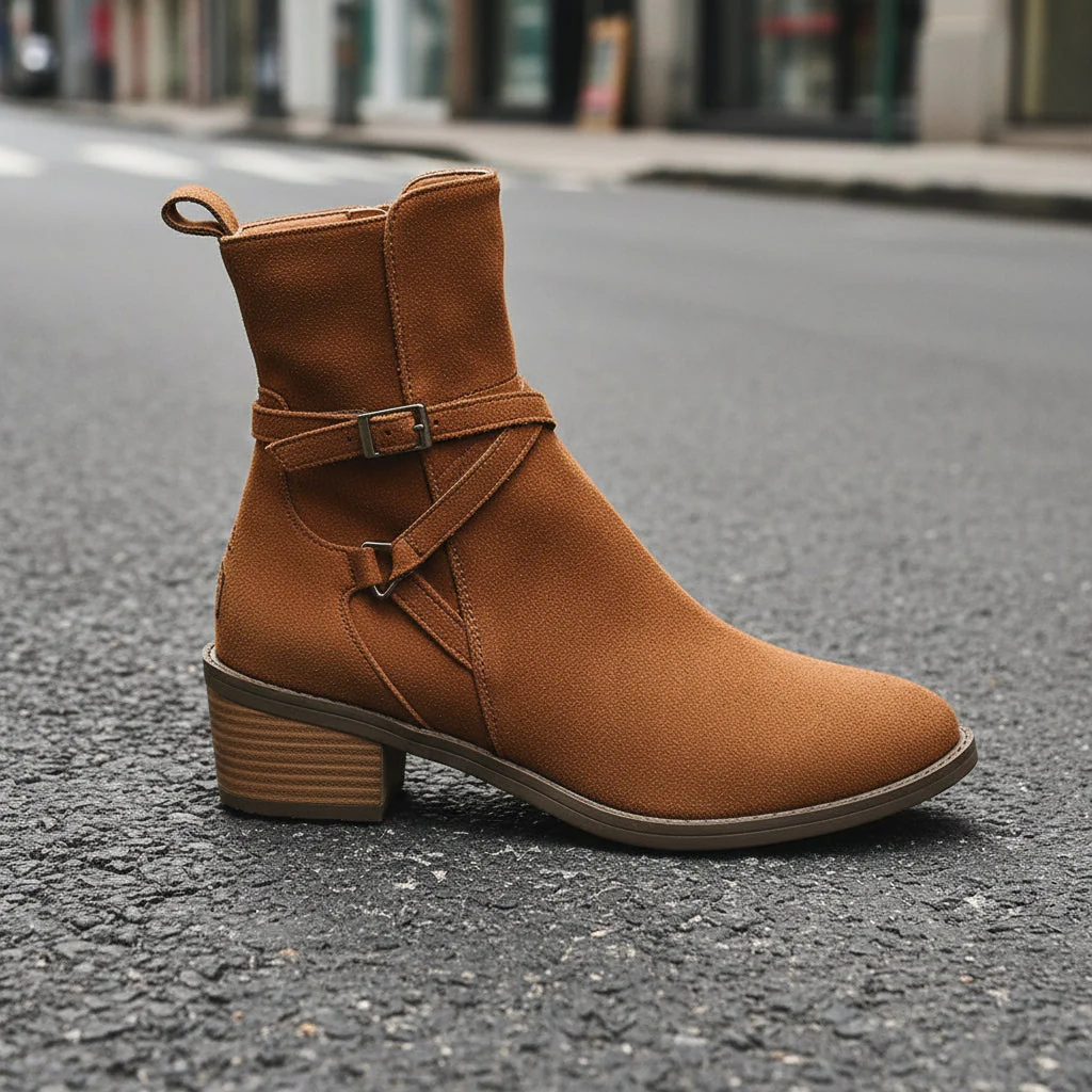 Cross-Strap Side-Zipper Mid-Heel Ankle Boots Women - Image 4