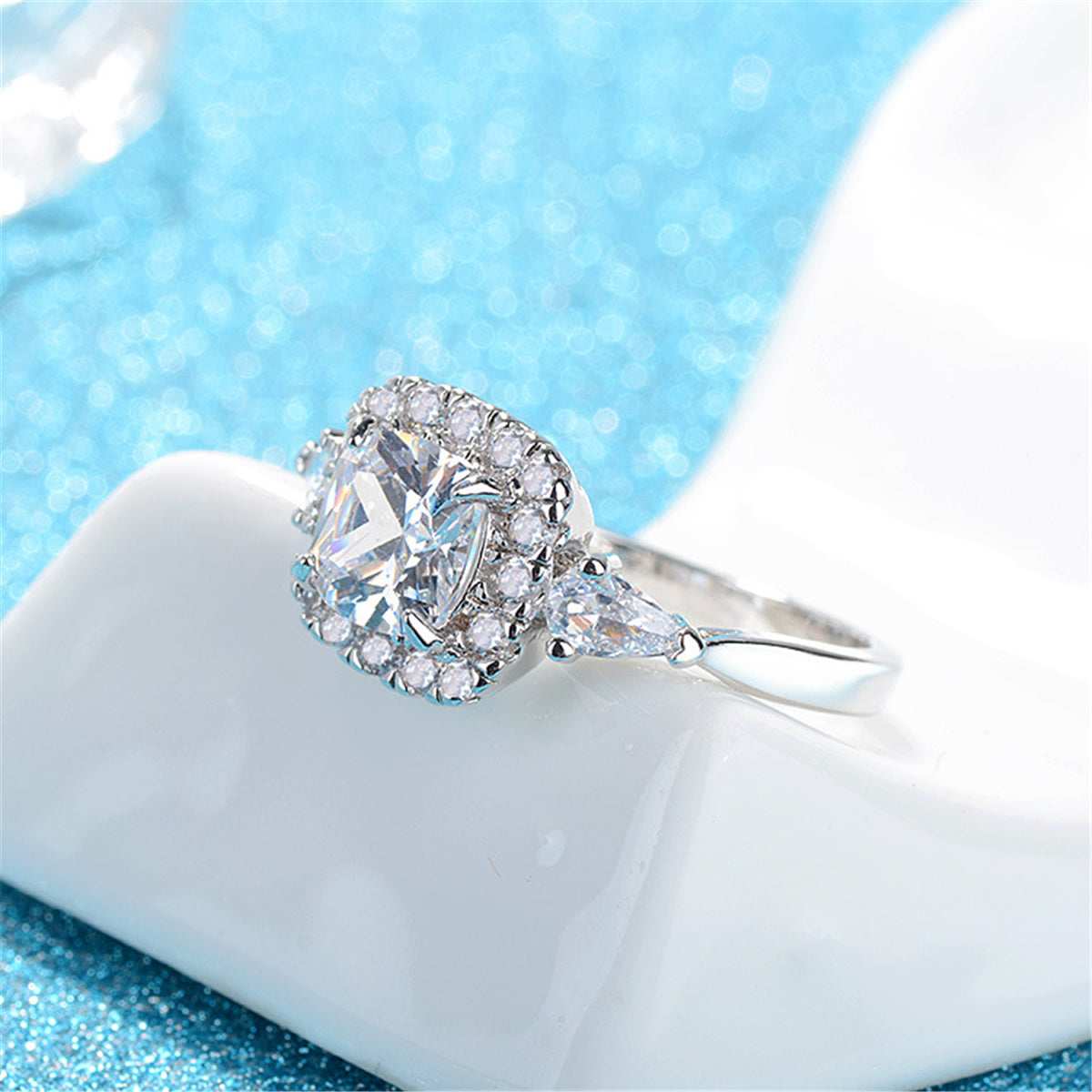 Crystal & Cubic Zirconia Princess-Cut Halo Ring - Image 5