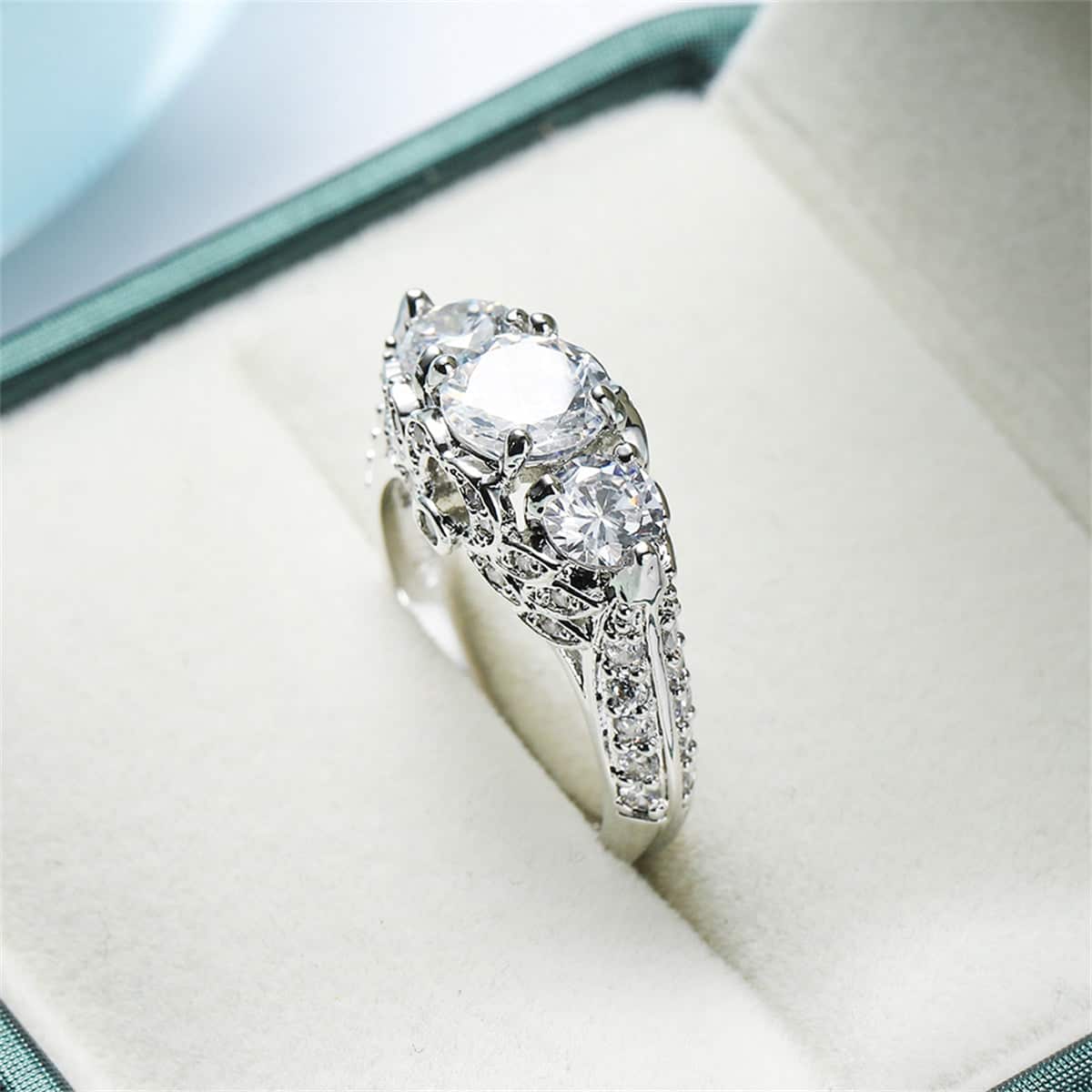 Crystal & Cubic Zirconia Round-Cut Botanical Ring - Image 3