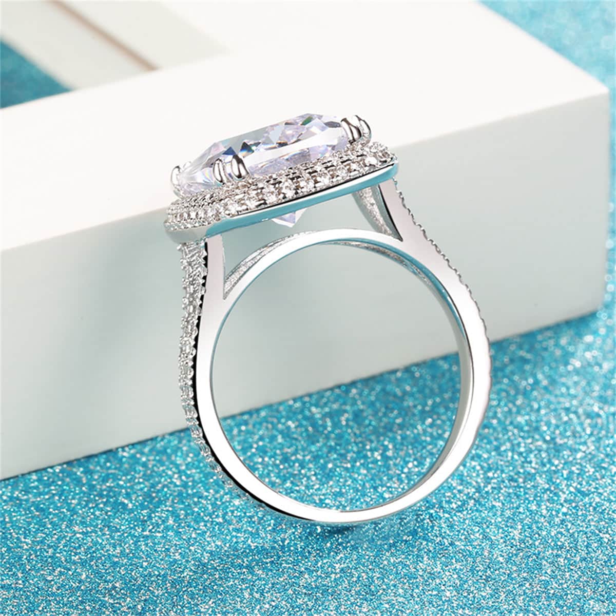 Crystal & Cubic Zirconia Silvertone Cushion Ring - Image 8