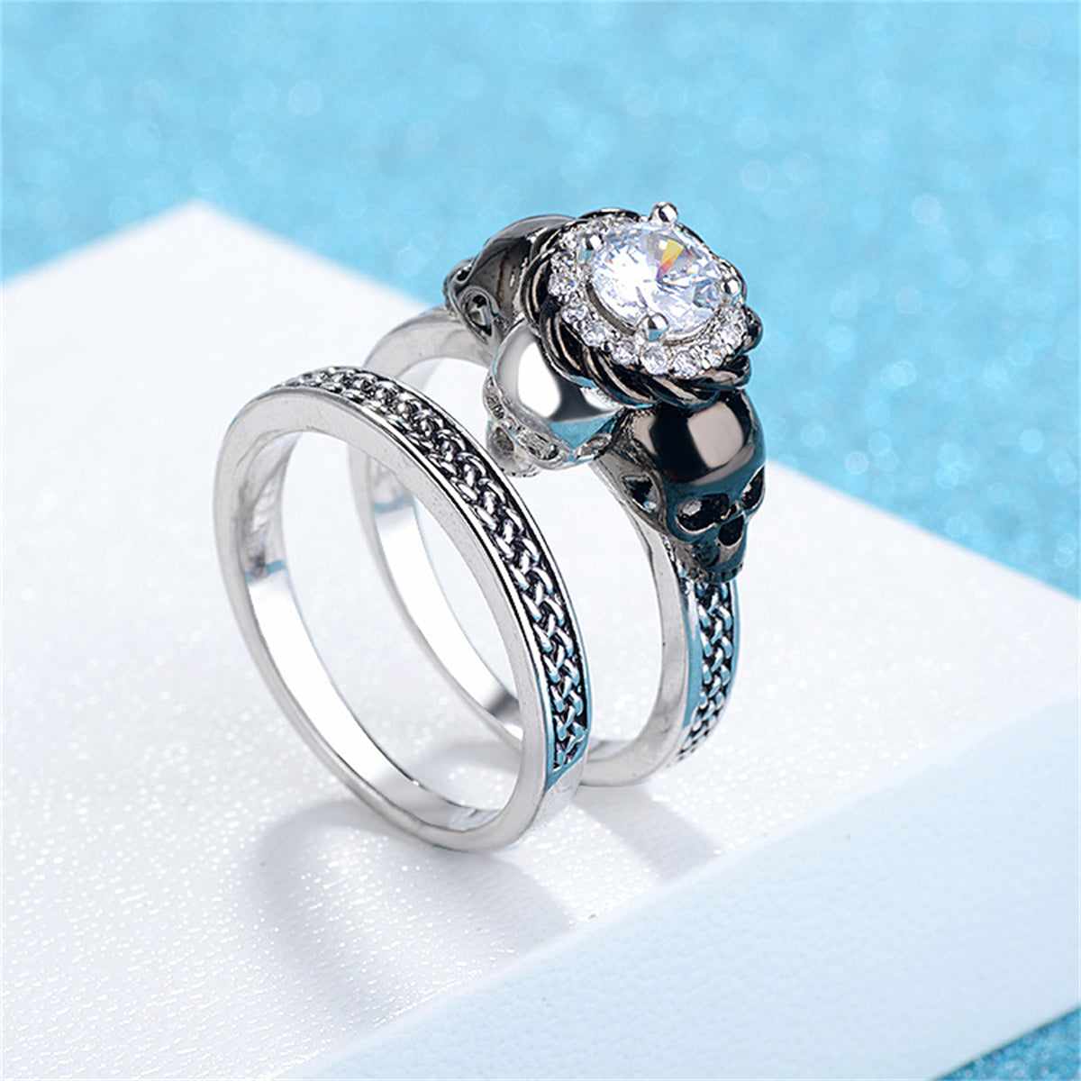 Crystal & Cubic Zirconia Skull Ring Set - Image 8