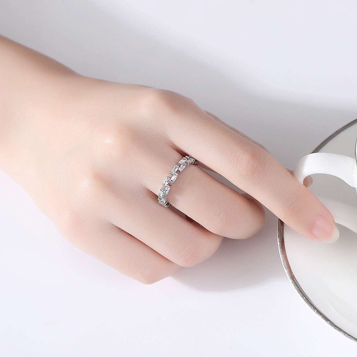 Crystal & Silvertone Baguette-Cut Band Ring - Image 3
