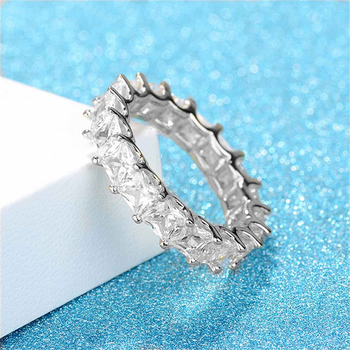 Crystal & Silvertone Princess-Cut Ring - Image 3