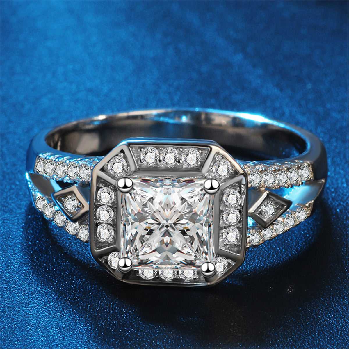 Cubic Zirconia & Crystal Silvertone Princess-Cut Ring - Image 2