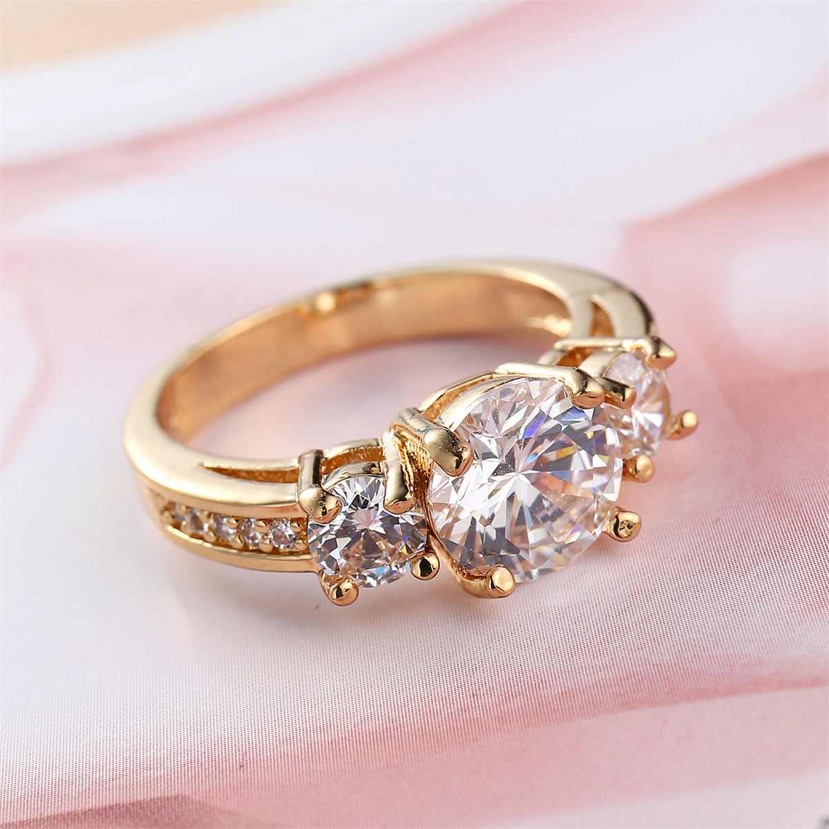 Cubic Zirconia & Goldtone Round-Cut Tri-Stone Ring - Image 6