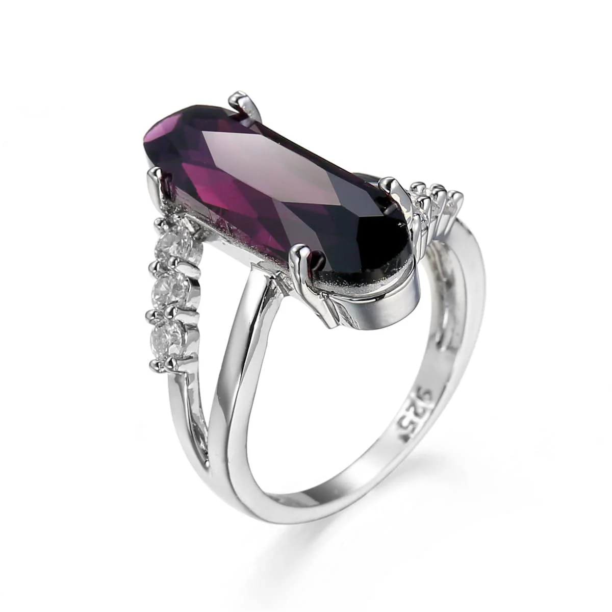 Cubic Zirconia & Purple Crystal Long Oval Ring - Image 4